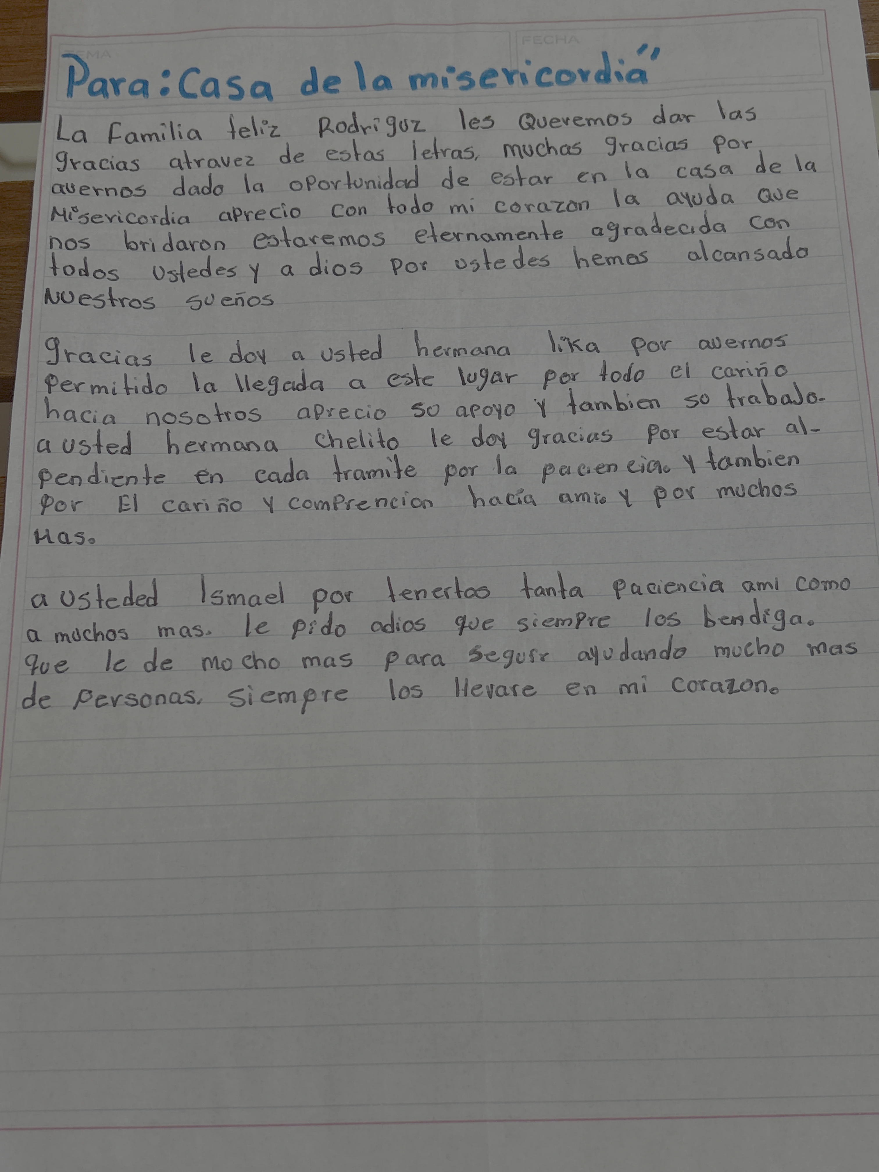 Carta de Familia Félix Rodríguez