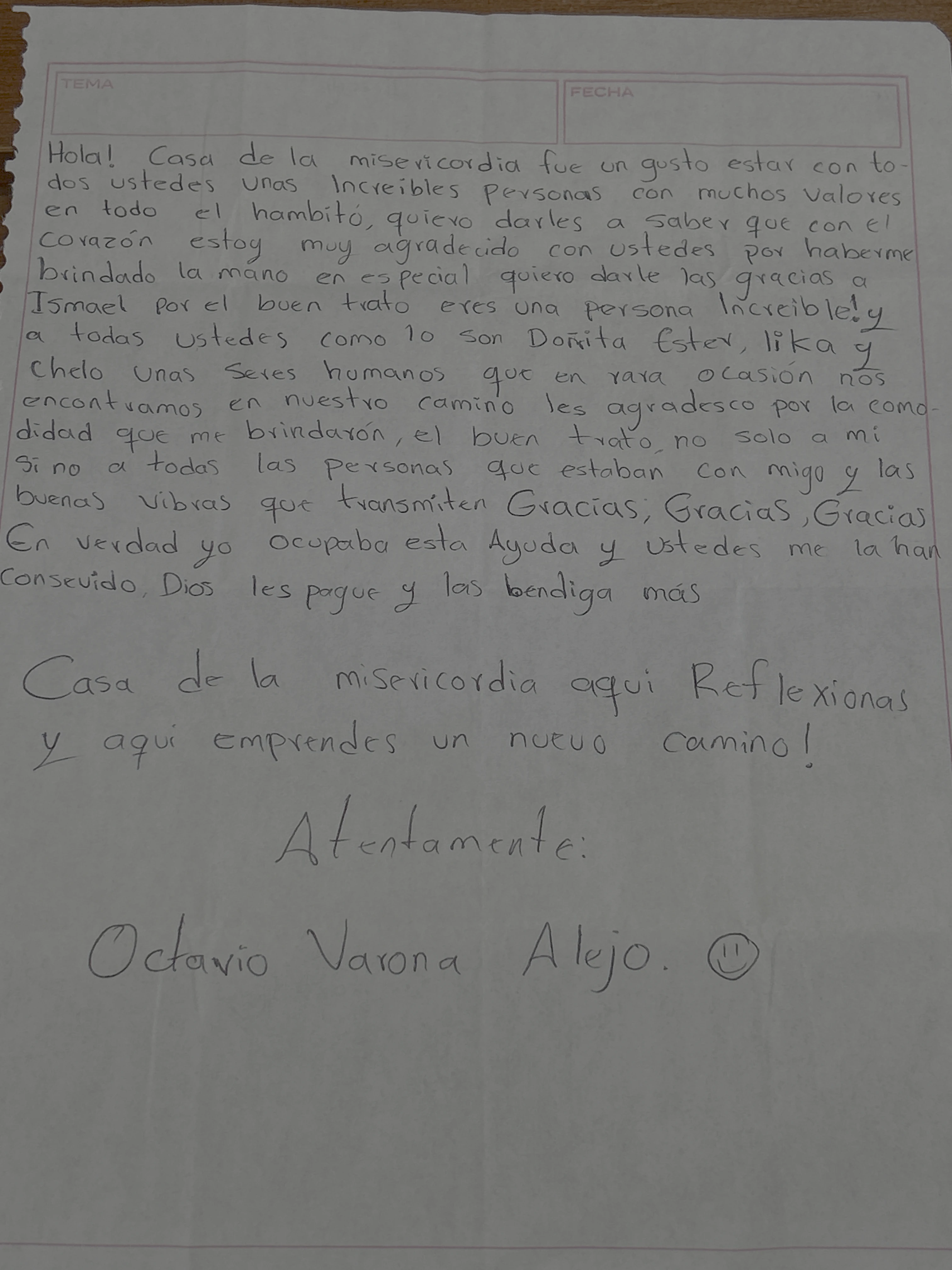 Carta de Octavio Varona Alejo