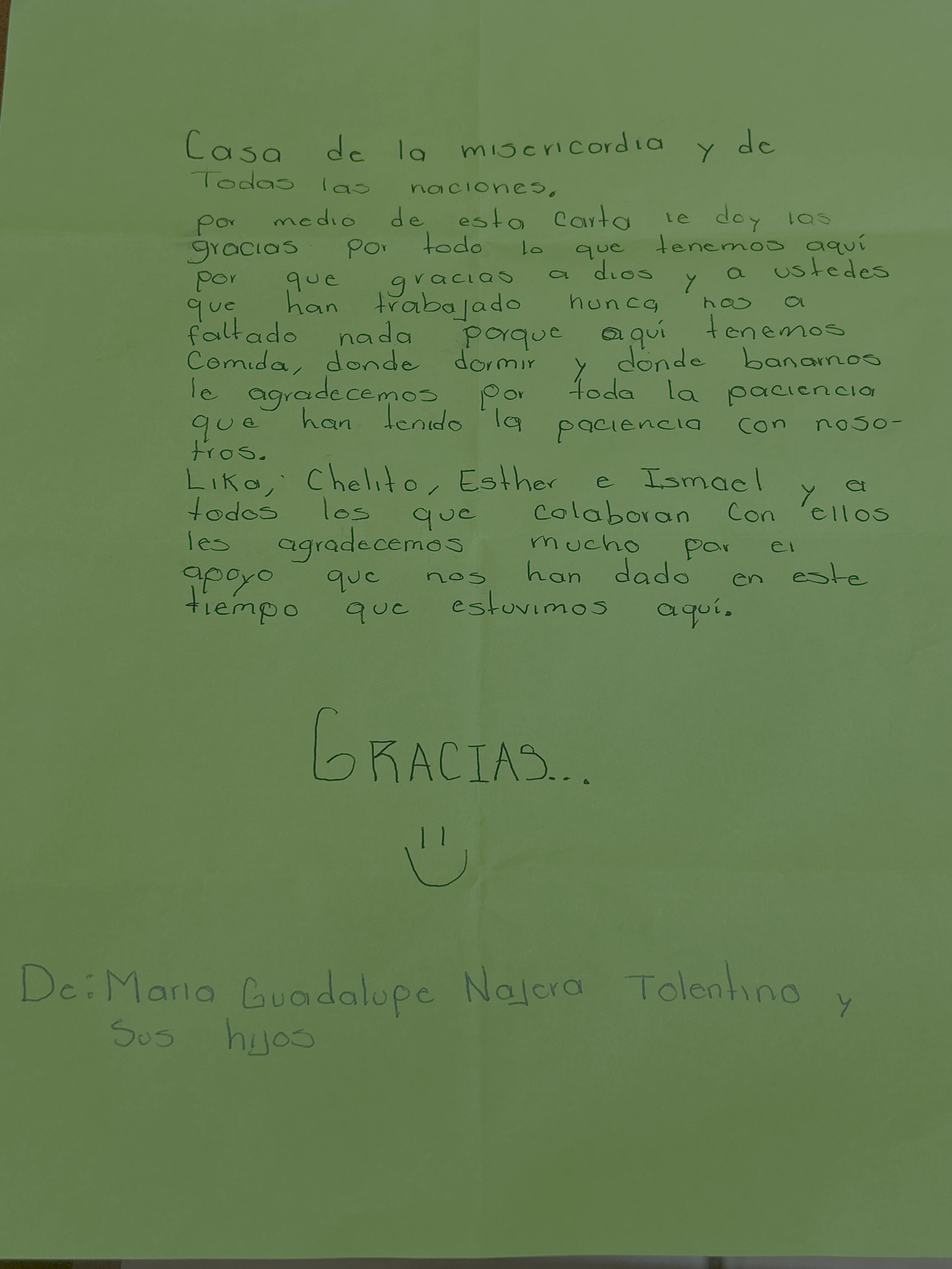 Carta de María Guadalupe Nájera Tolentino