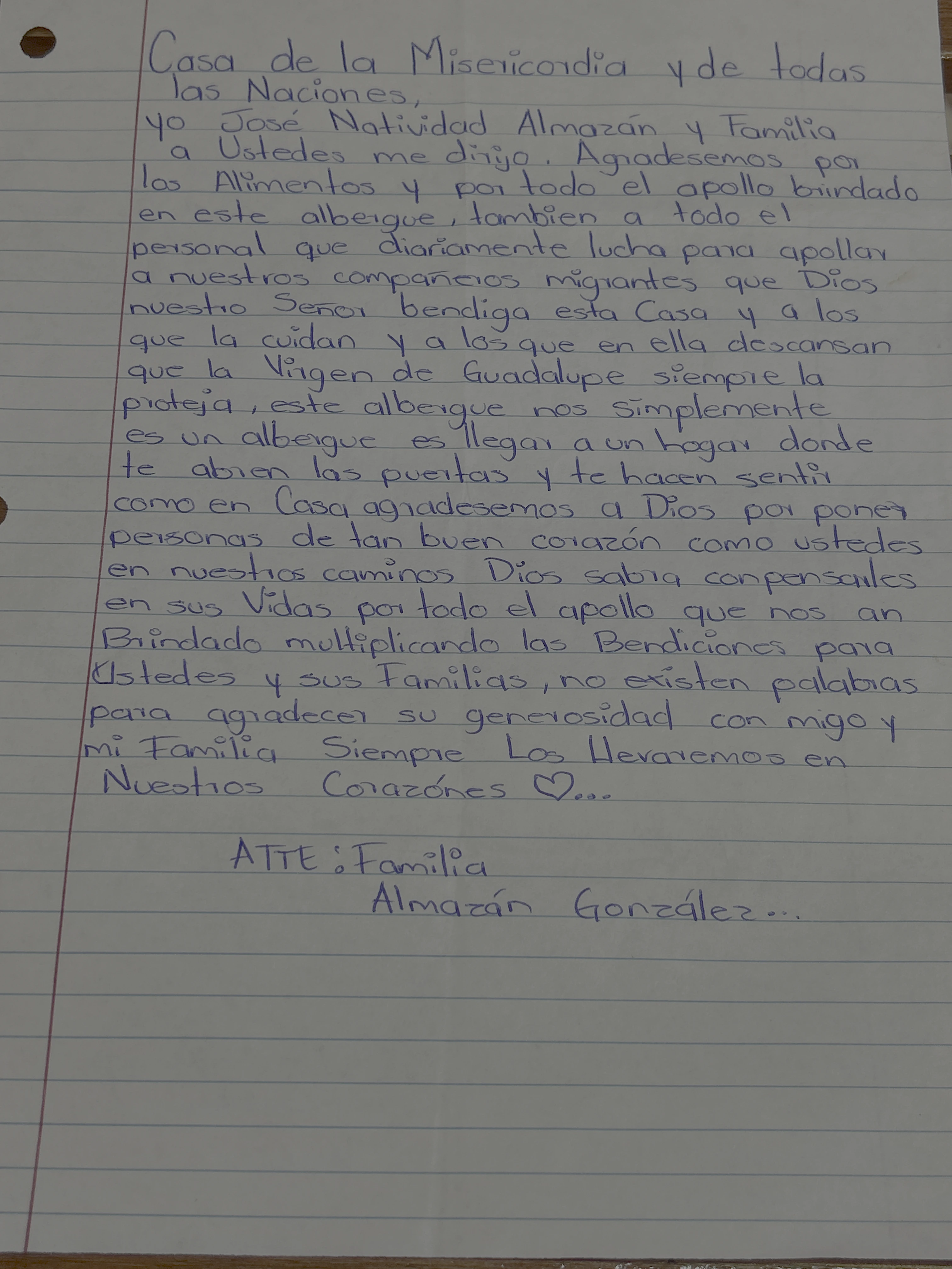 Carta de Familia Almazán González