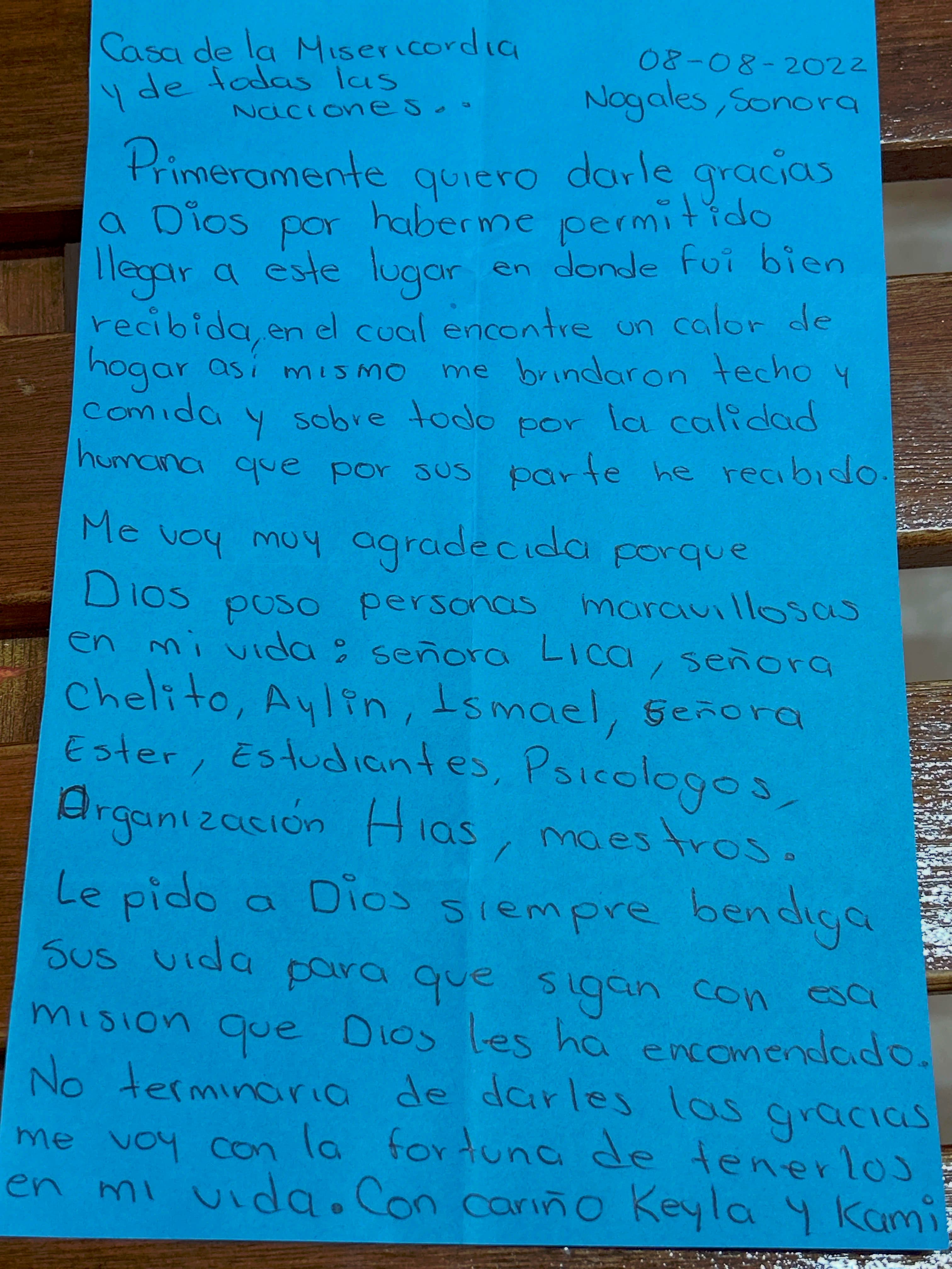 Carta de Keyla y Kami