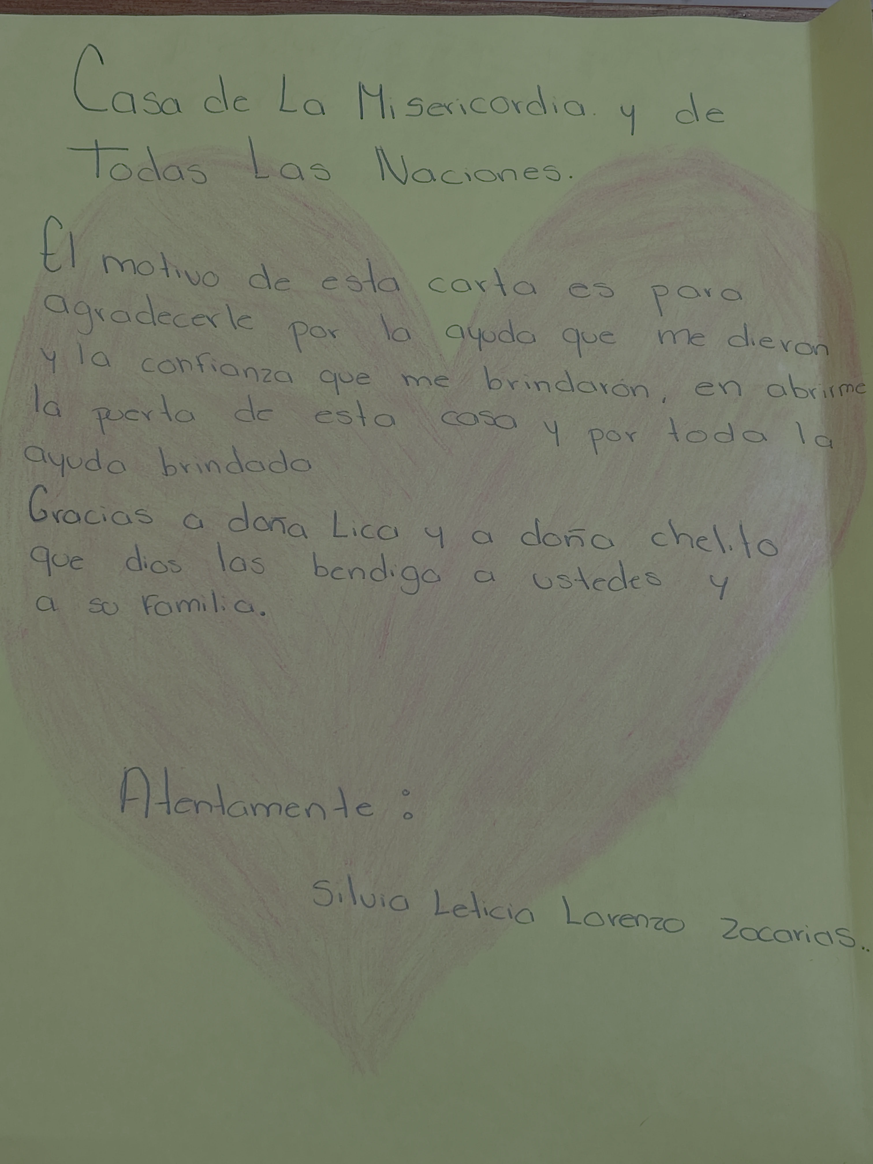 Carta de Silvia Leticia Lorenzo Zacarías