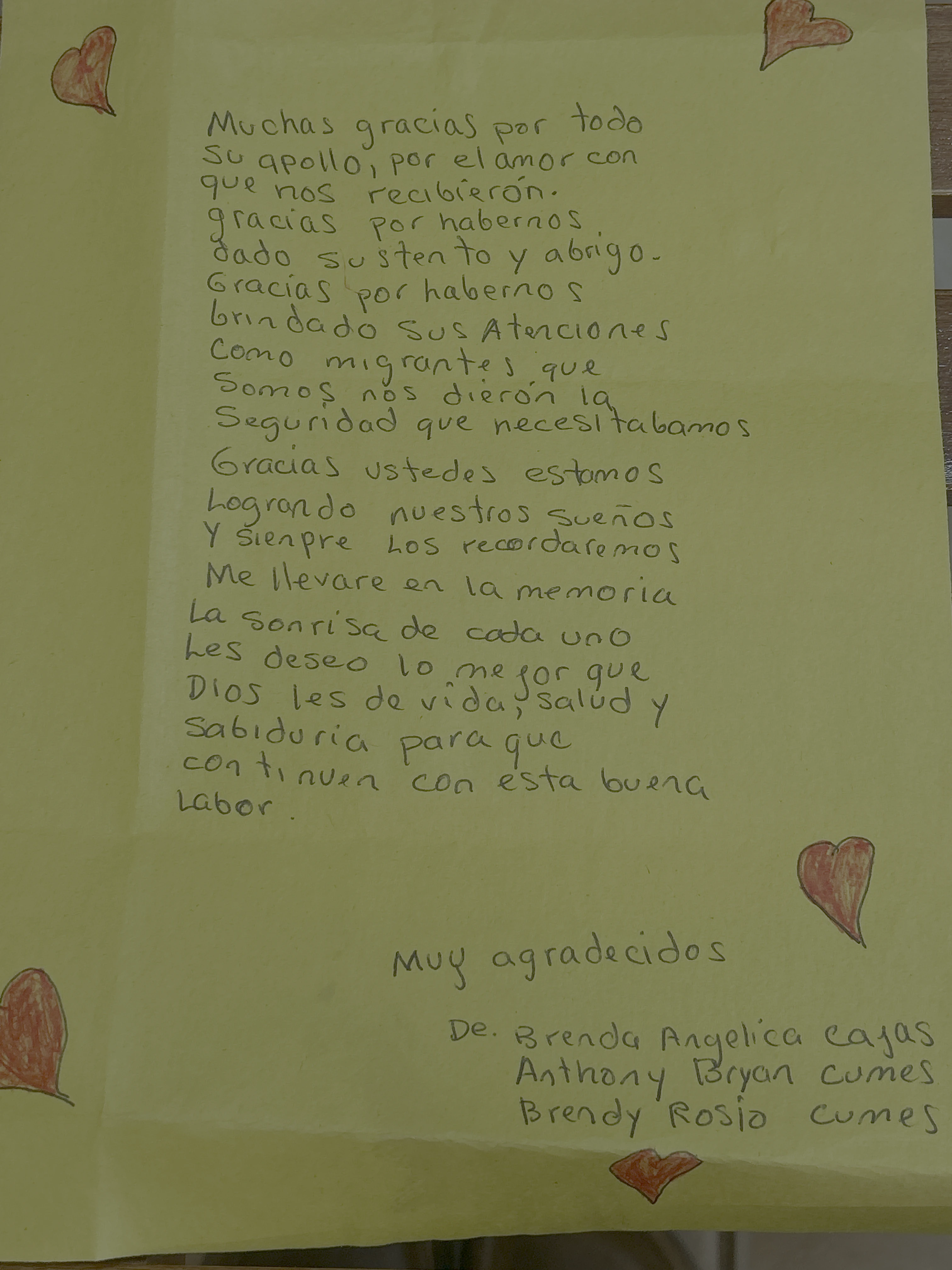 Carta de Brenda Angélica Cajas, Anthony Bryan Cumes y Brendy Rosio Cumes