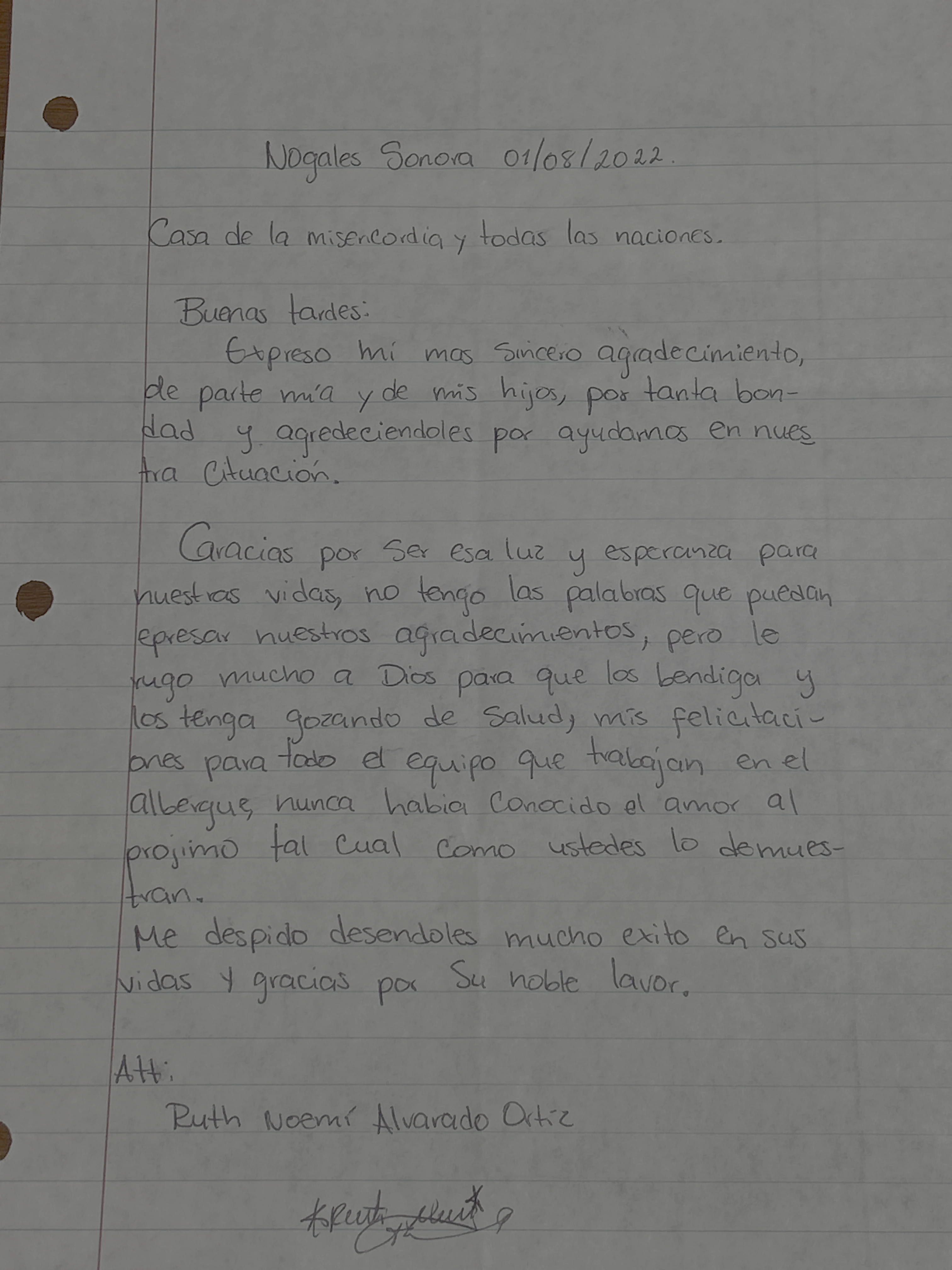 Carta de Ruth Noemí Alvarado Ortiz