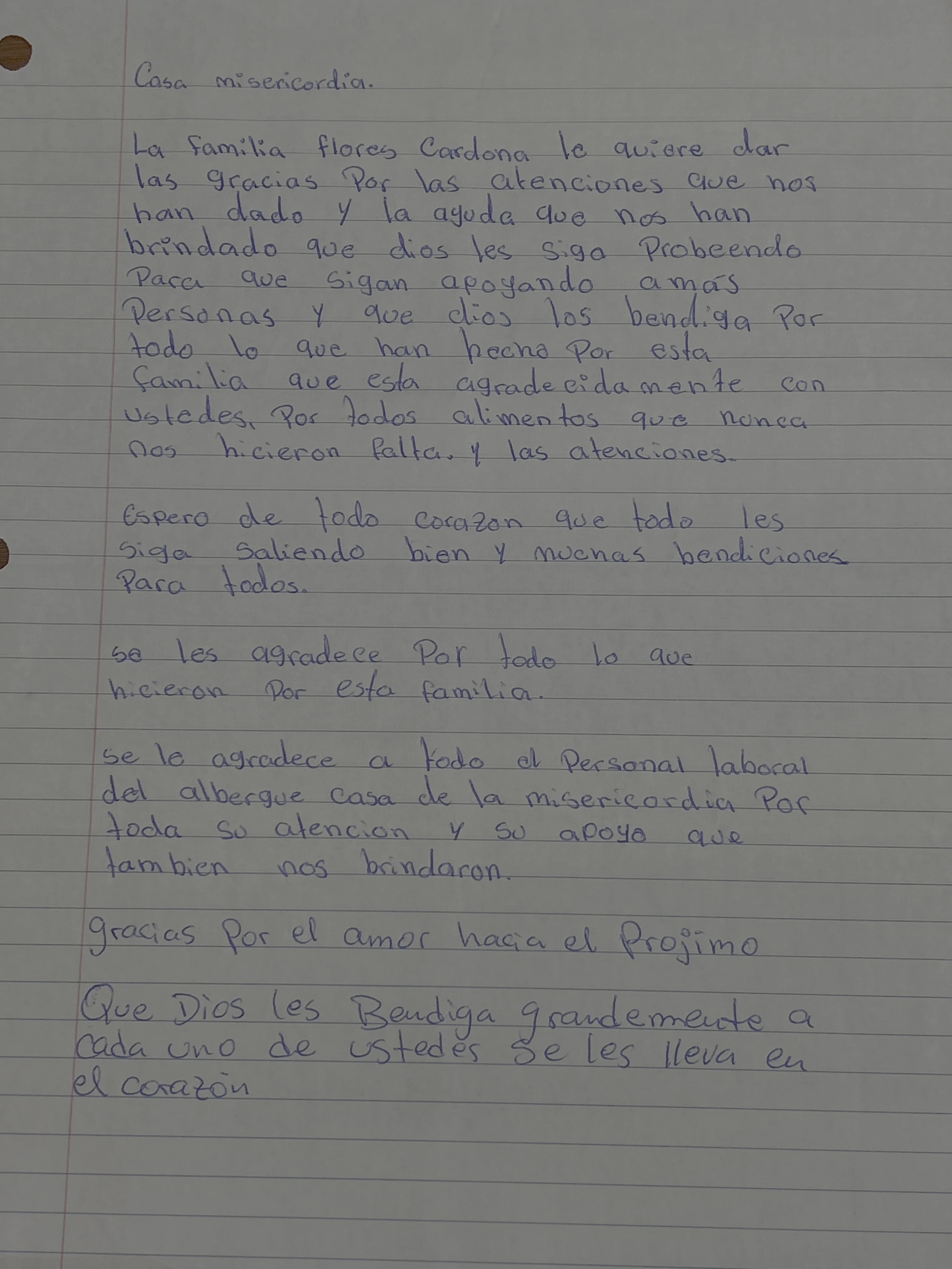 Carta de Familia Flores Cardona