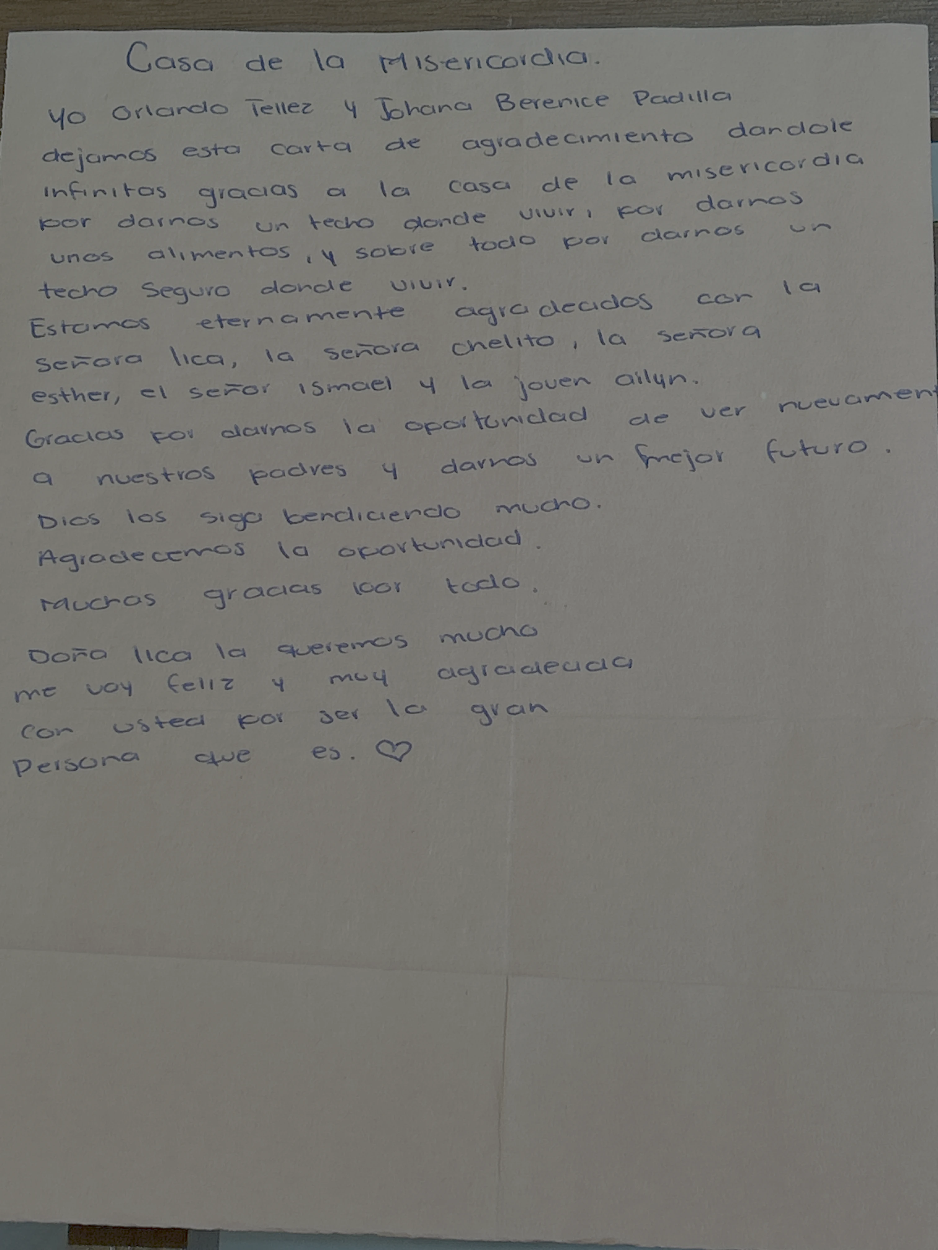 Carta de Orlando Téllez y Johana Berenice Padilla
