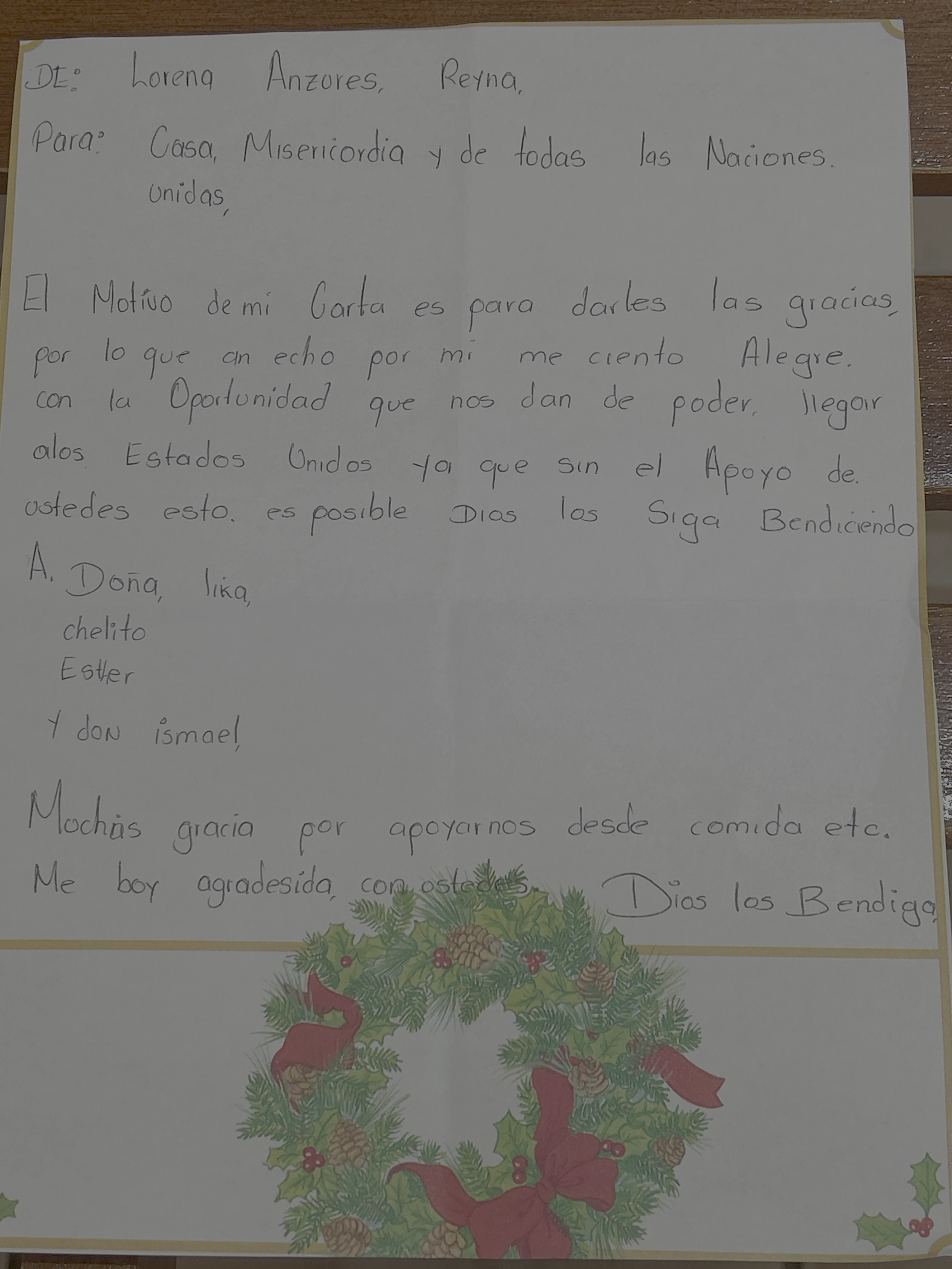 Carta de Lorena Anzures Reyna