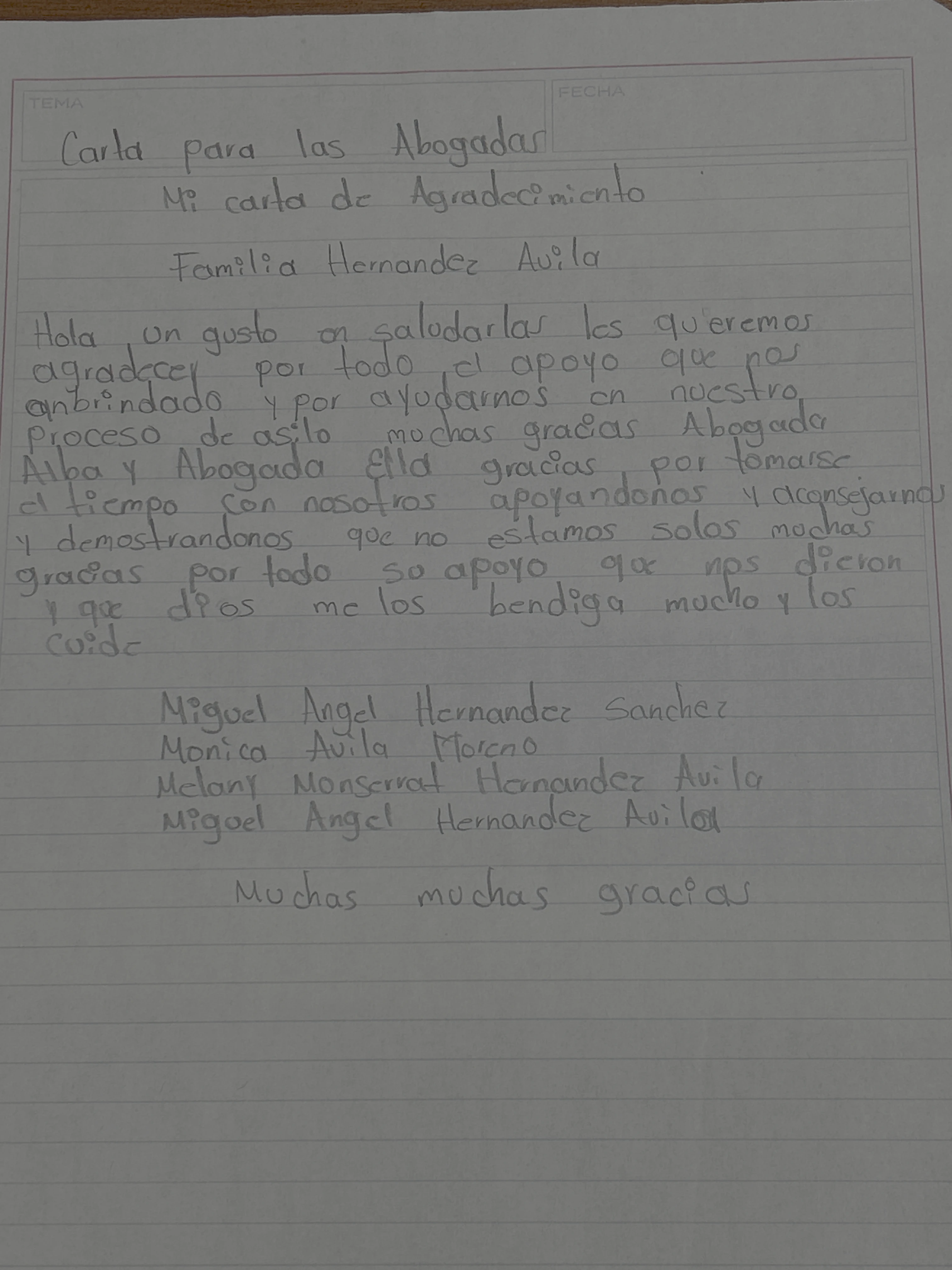Carta de Familia Hernández Ávila