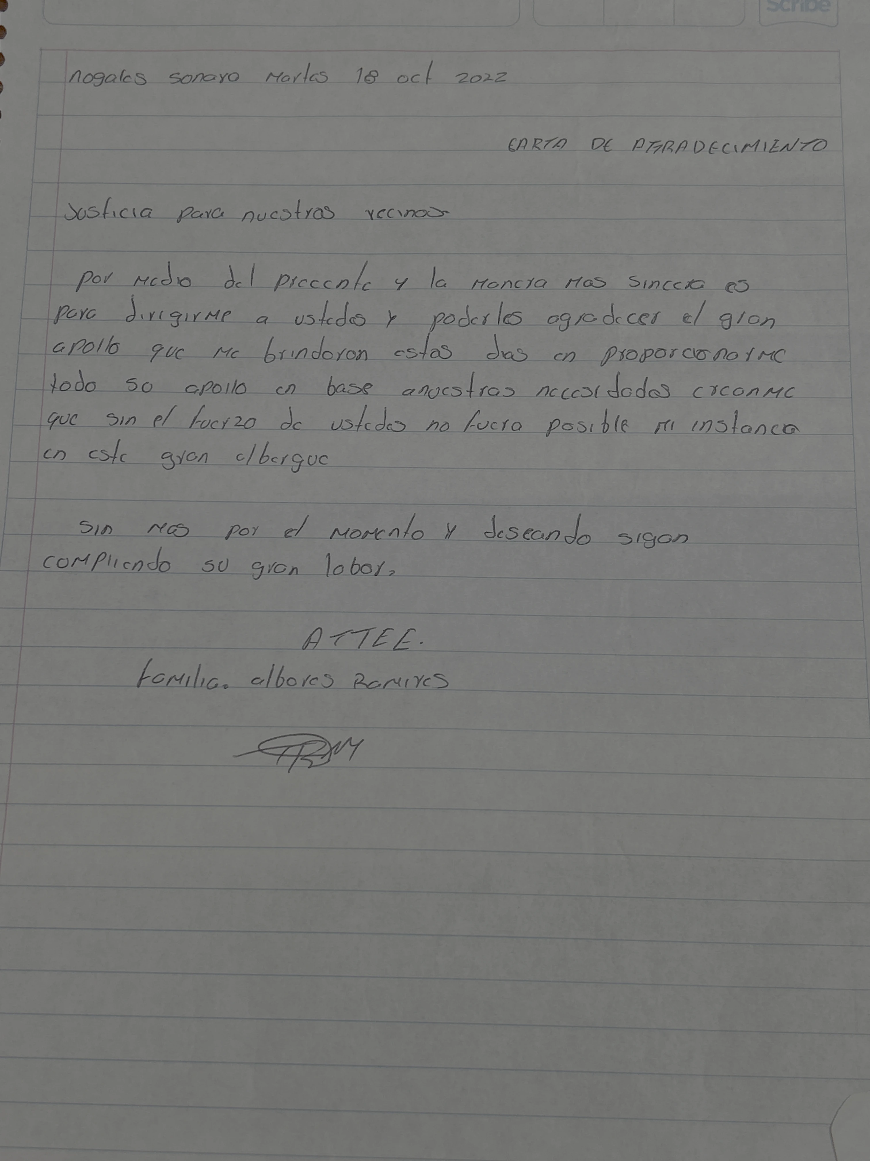 Carta de Familia Alborez Ramírez