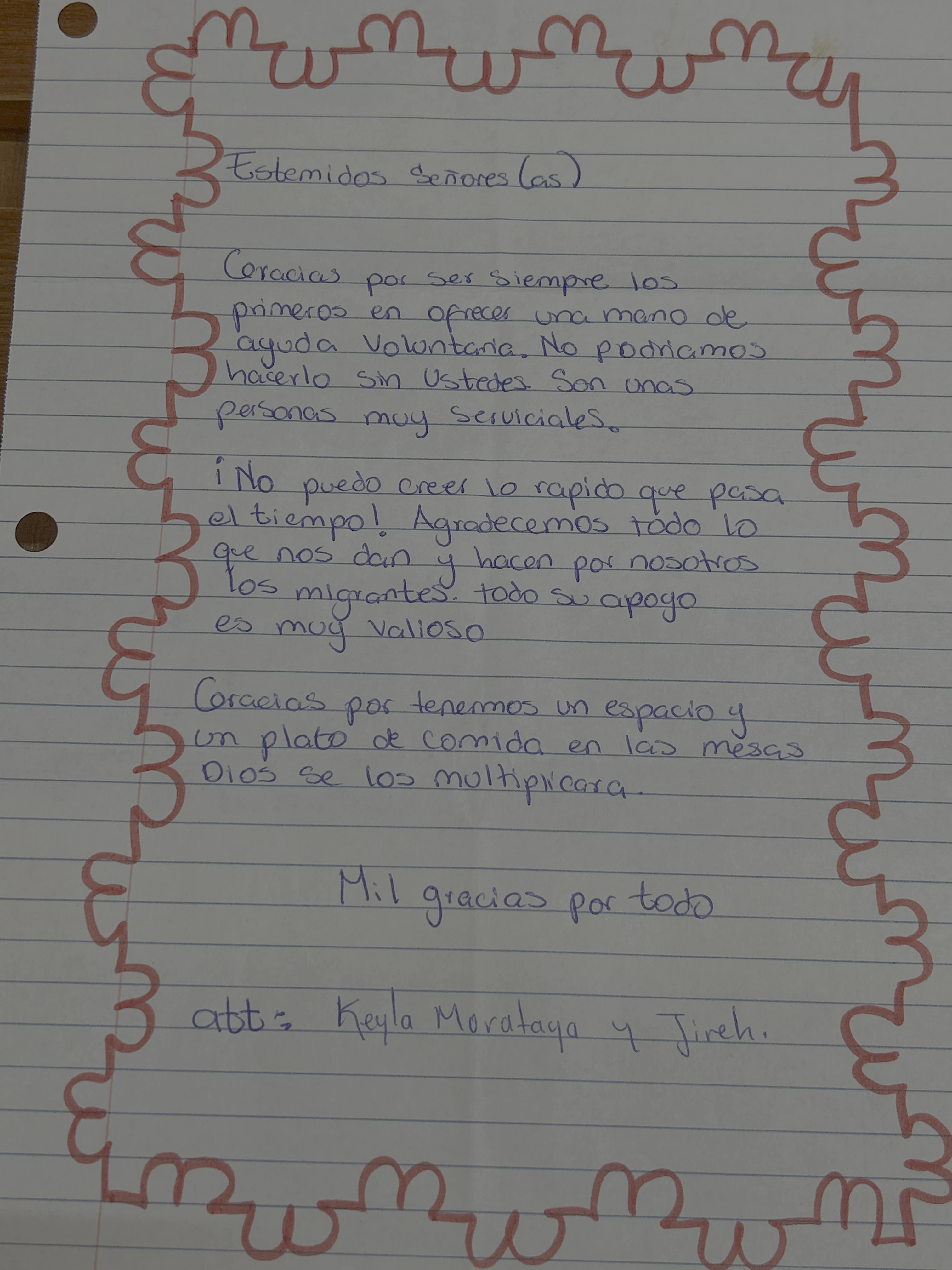 Carta de Keyla Morataya y Jireh