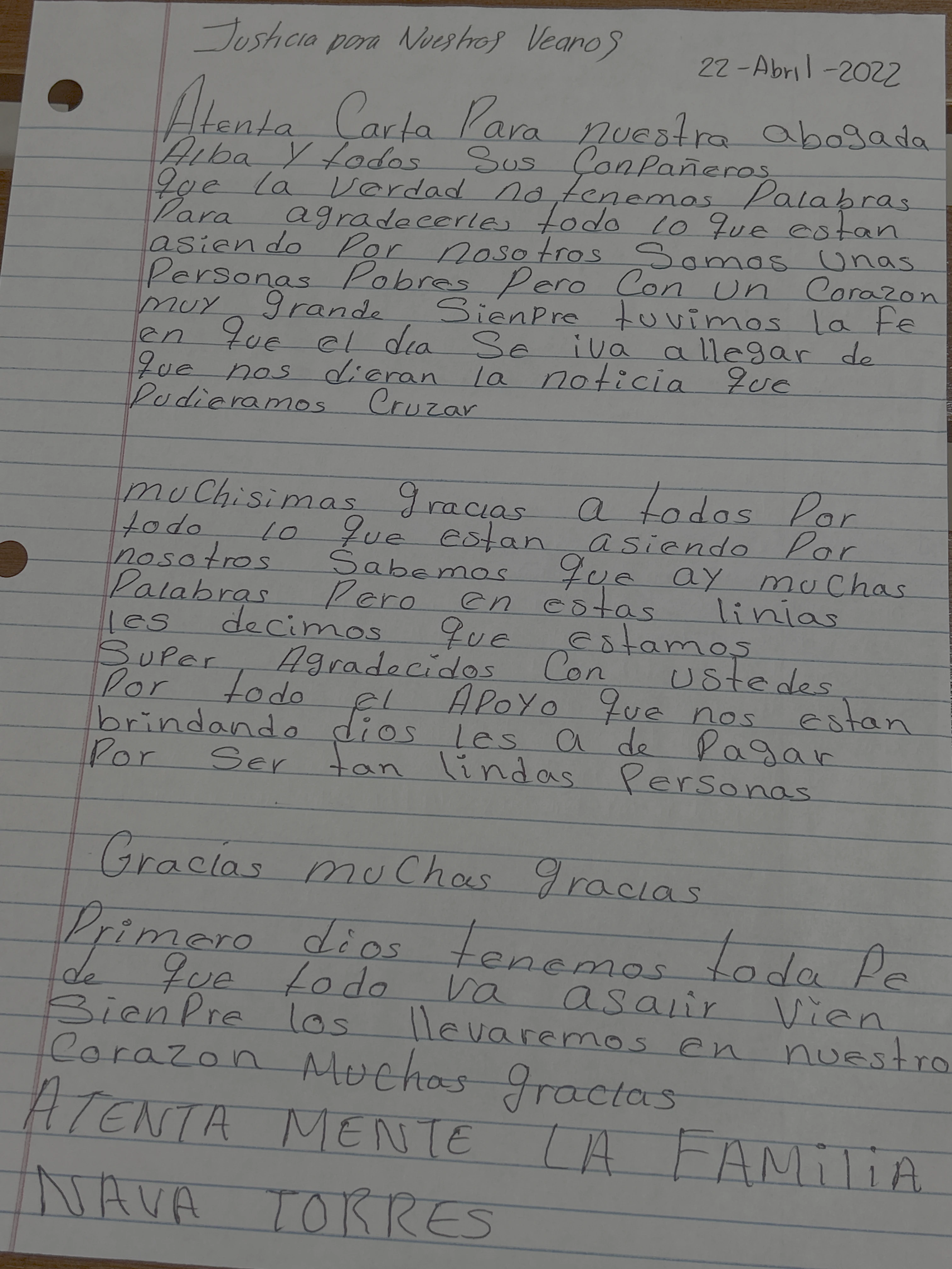Carta de Familia Nava Torres