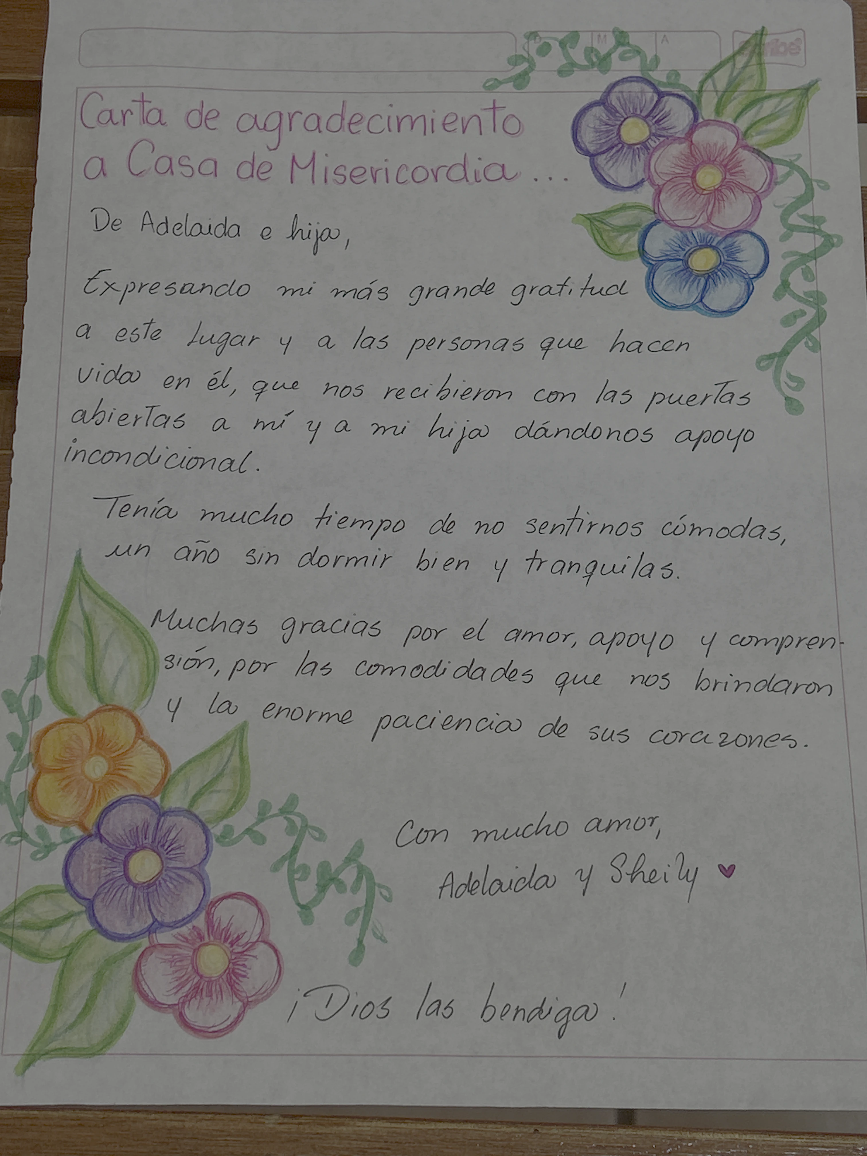 Carta de Adelaida y Sheily