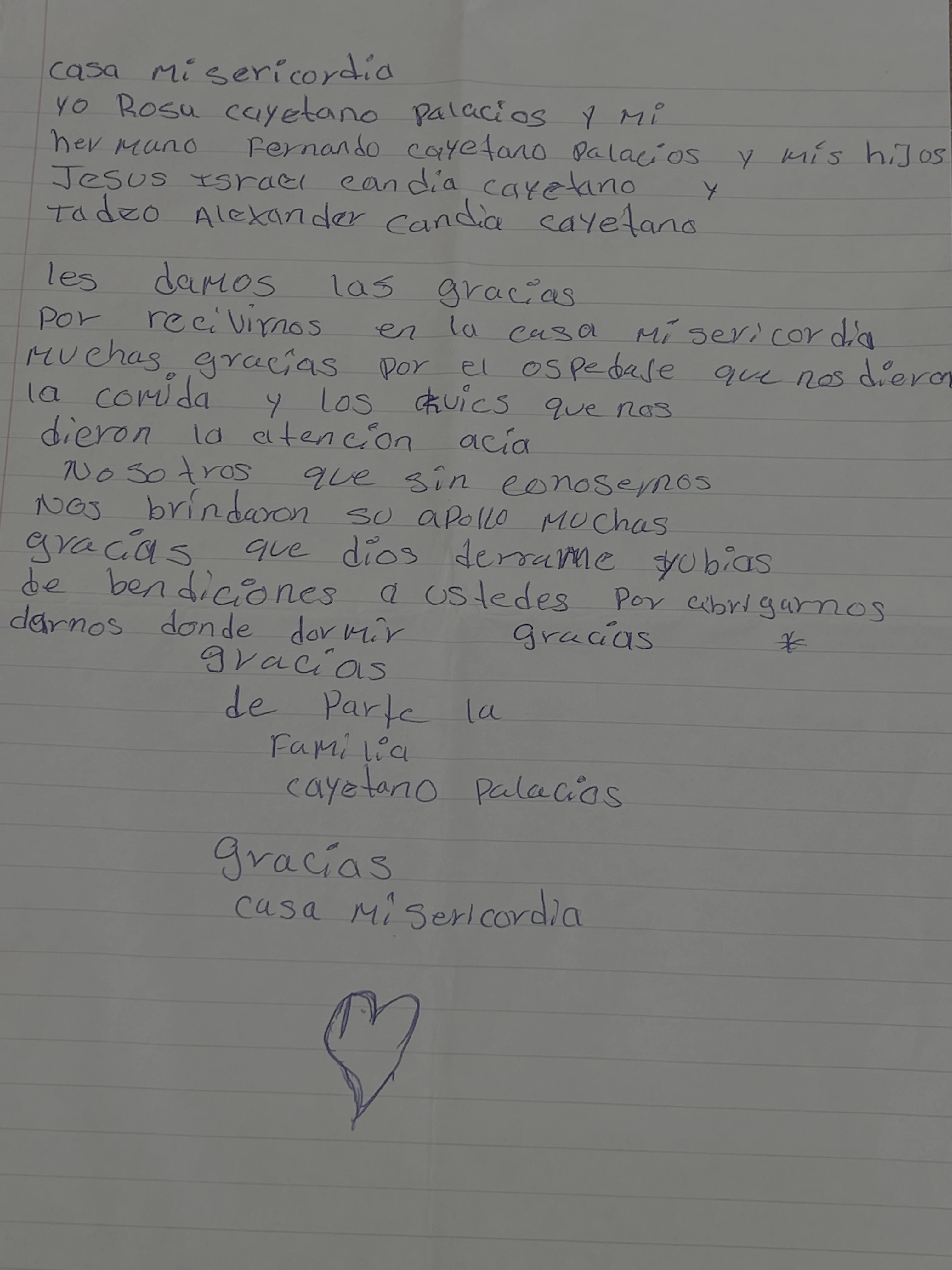 Carta de Familia Cayetano Palacios