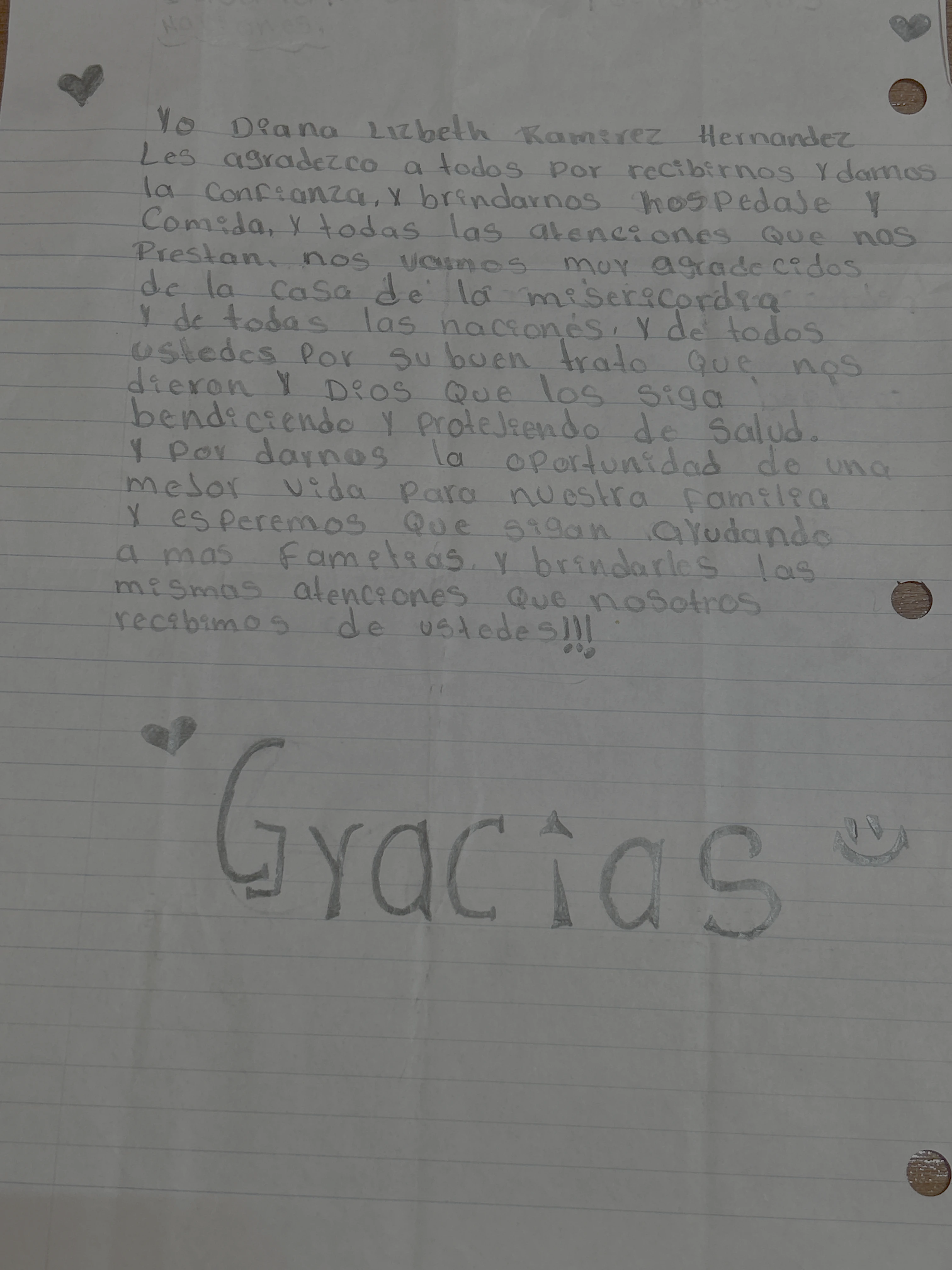 Carta de Diana Lizbeth Ramírez Hernández
