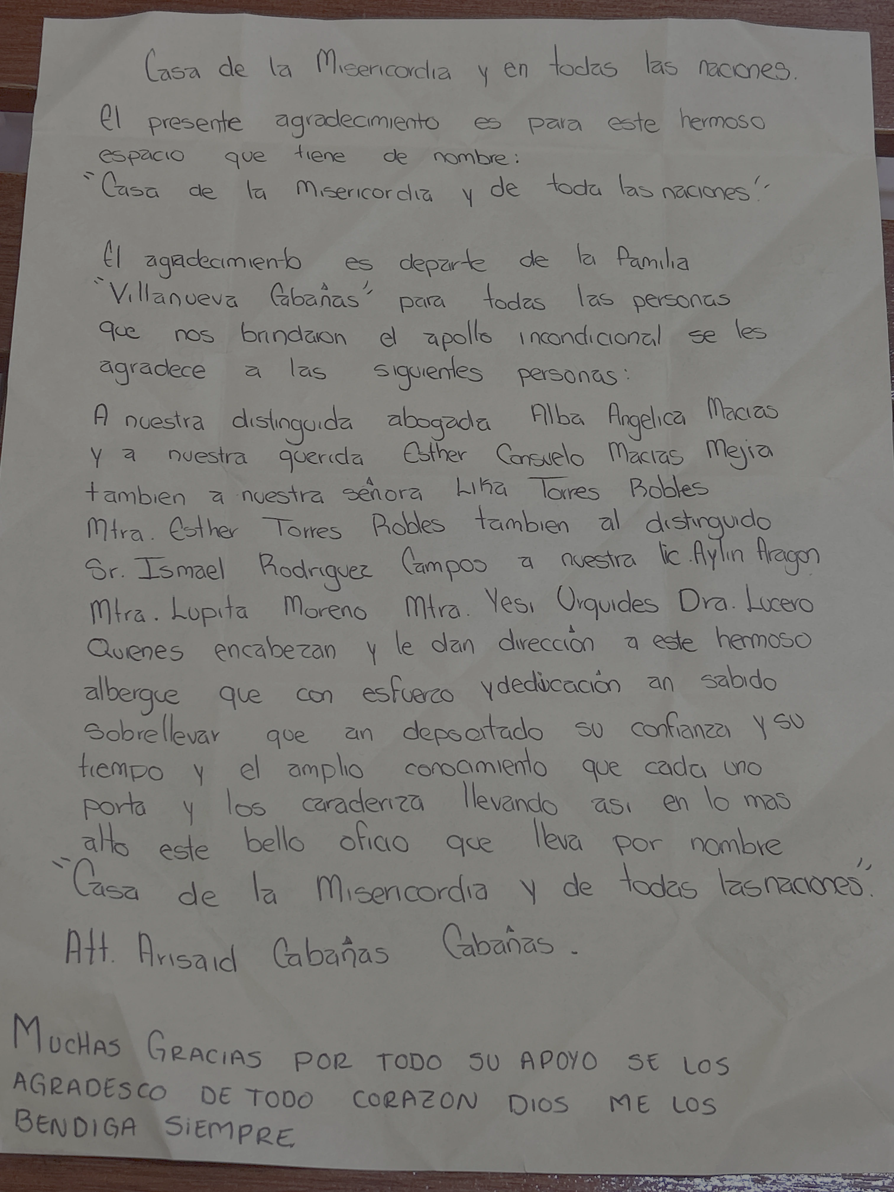 Carta de Arisaid Cabañas Cabañas