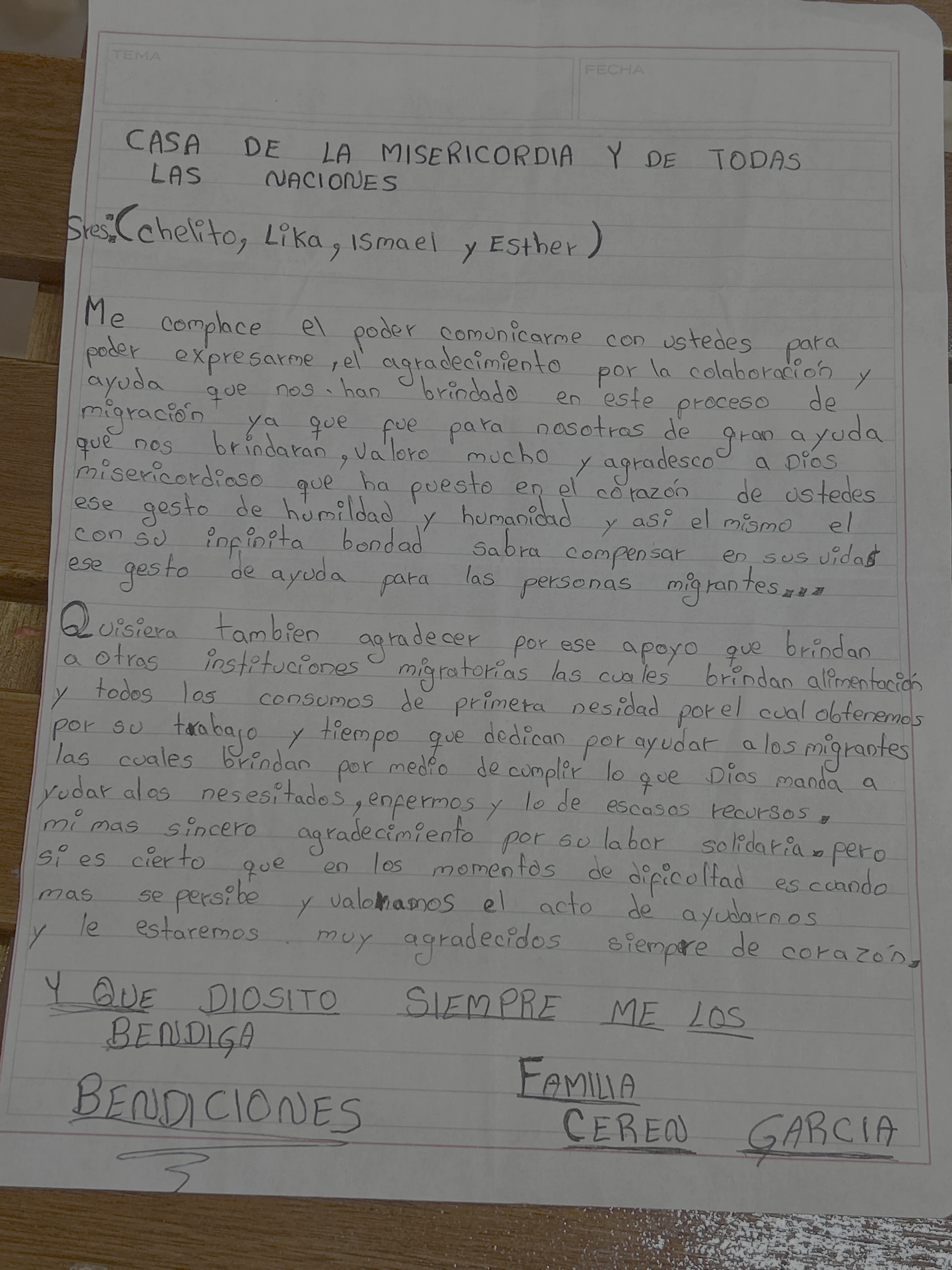 Carta de Familia Cerén García