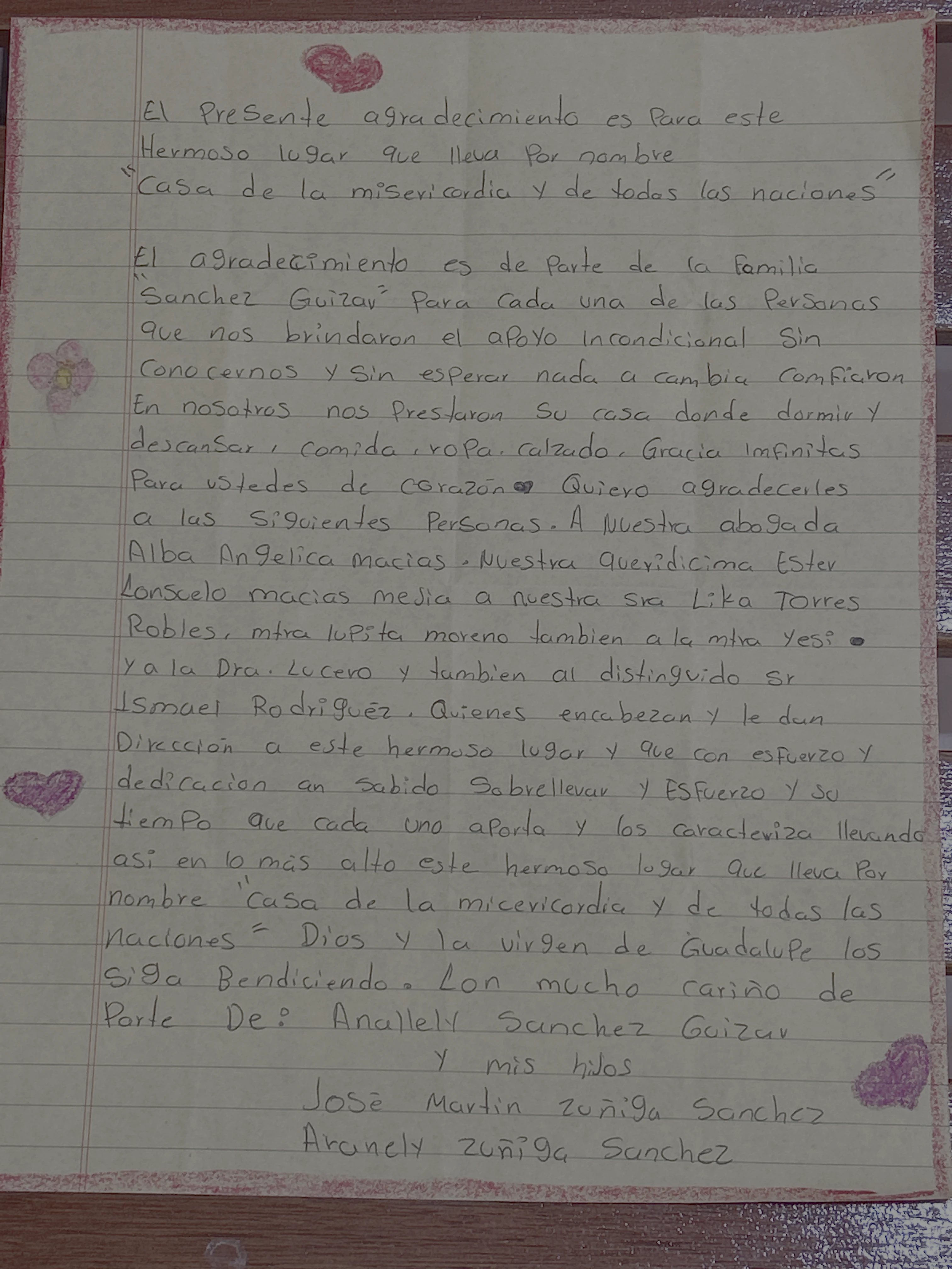 Carta de Anallely Sánchez Guízar