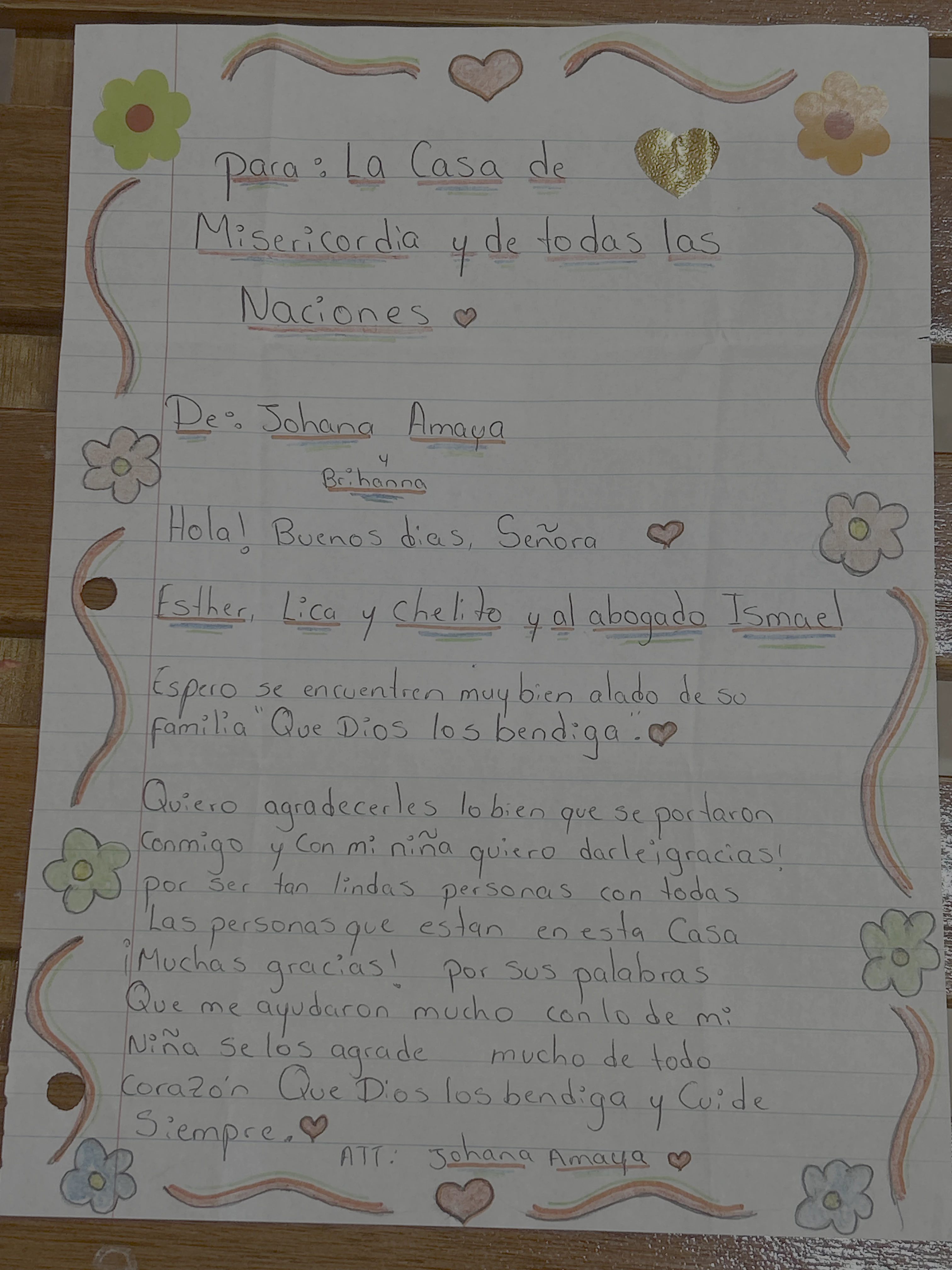 Carta de Johana Amaya
