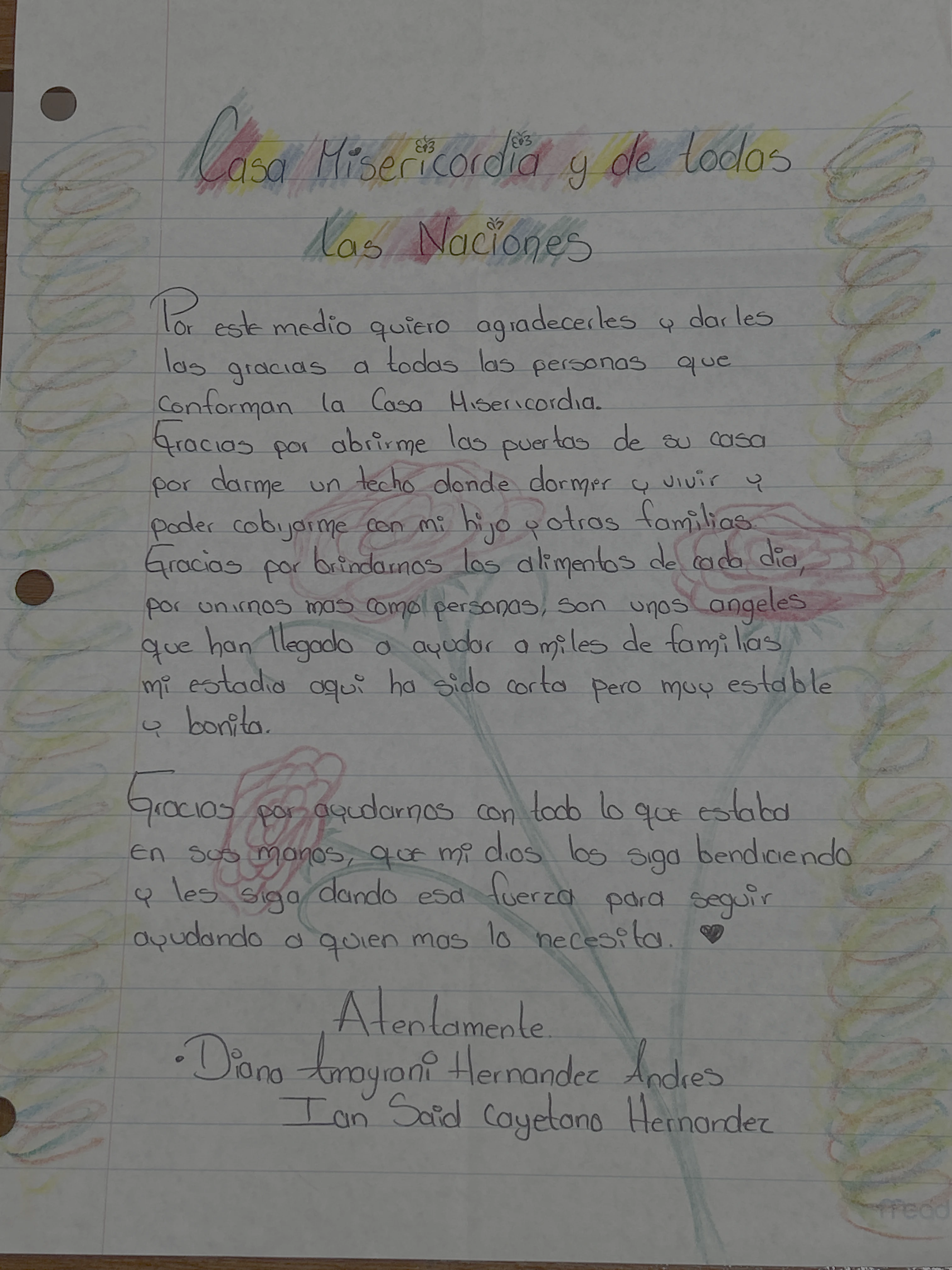 Carta de Diana Amayrani Hernández Andrés