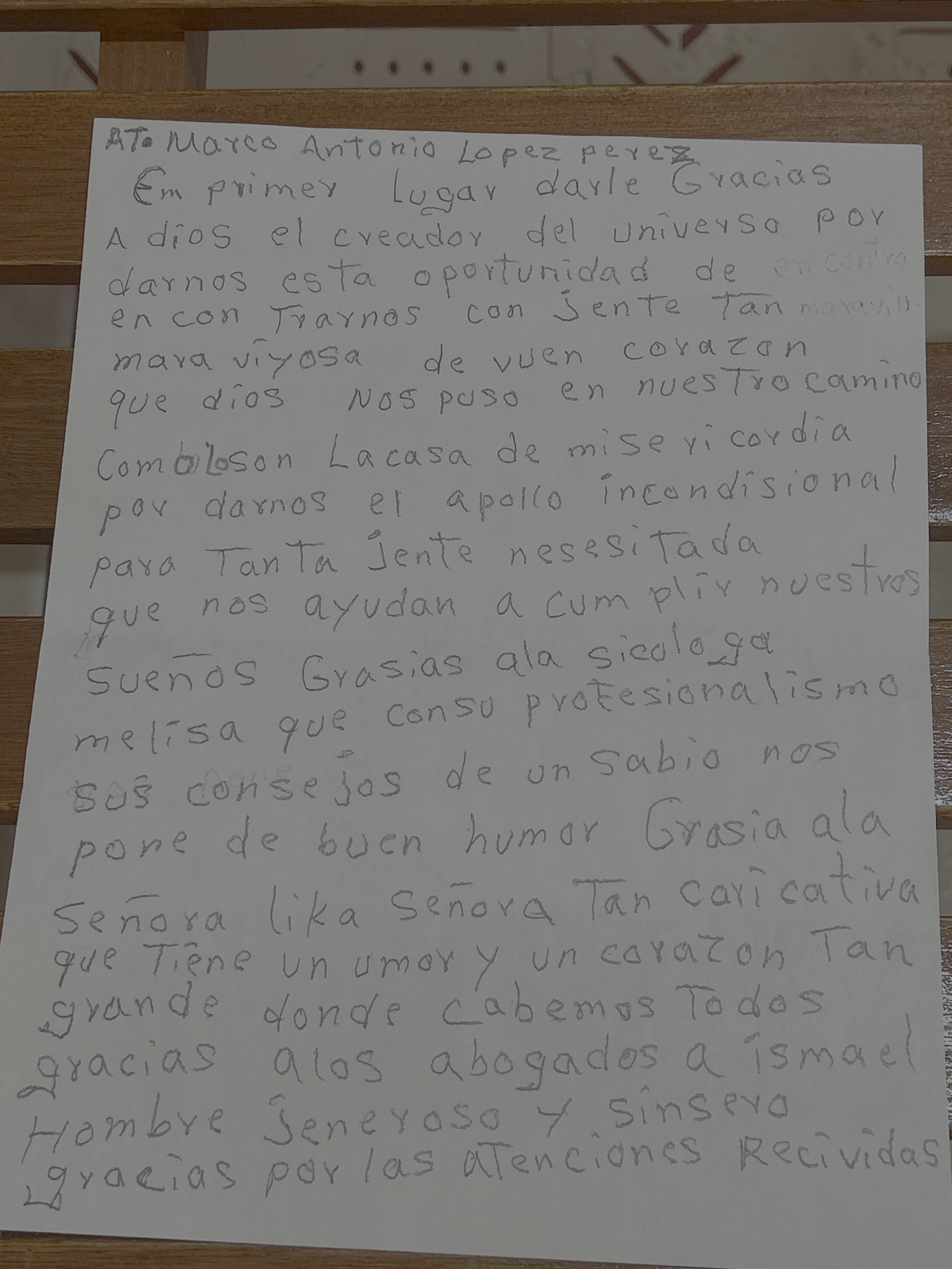 Carta de Marco Antonio López Pérez
