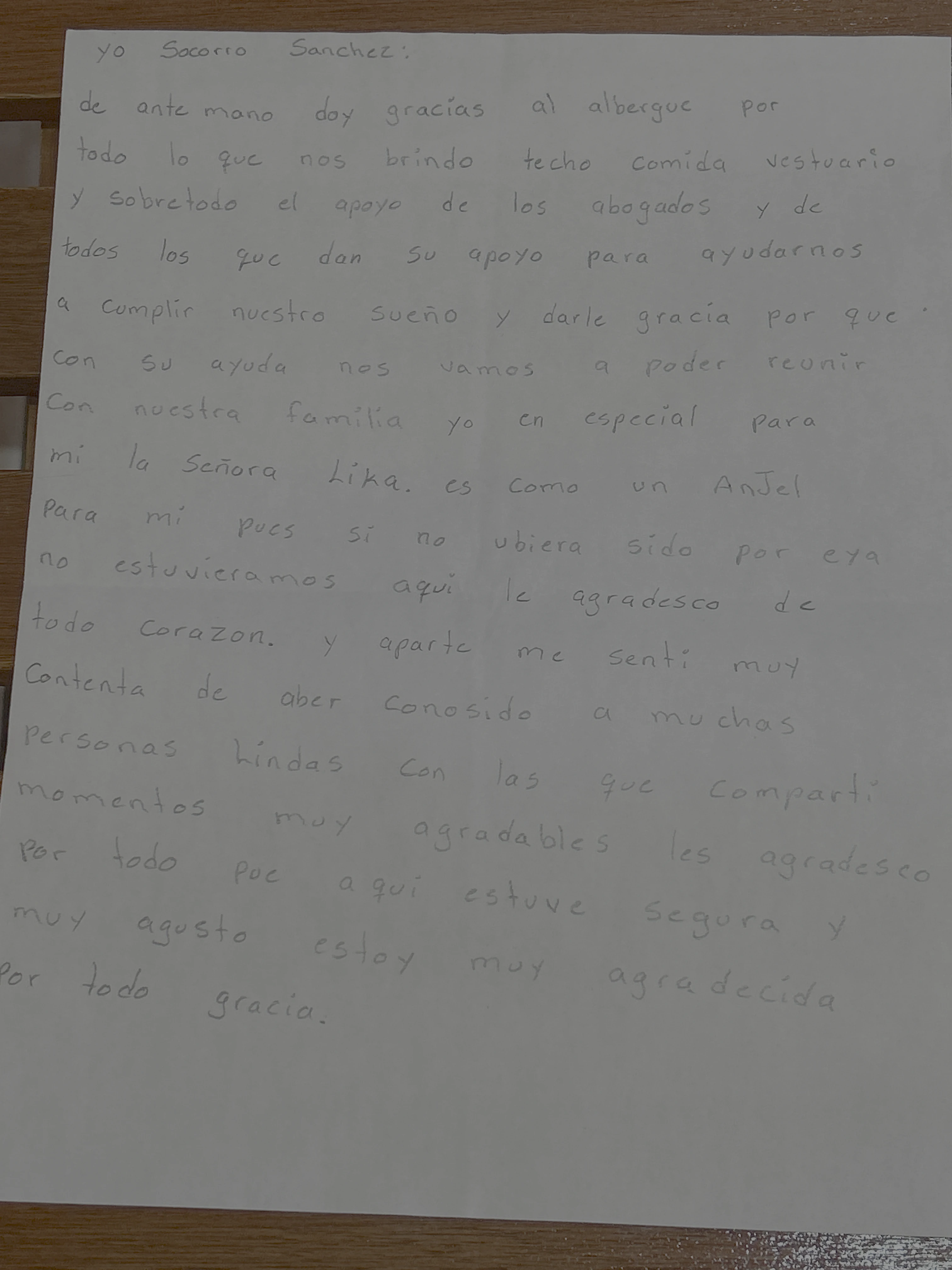 Carta de Socorro Sánchez