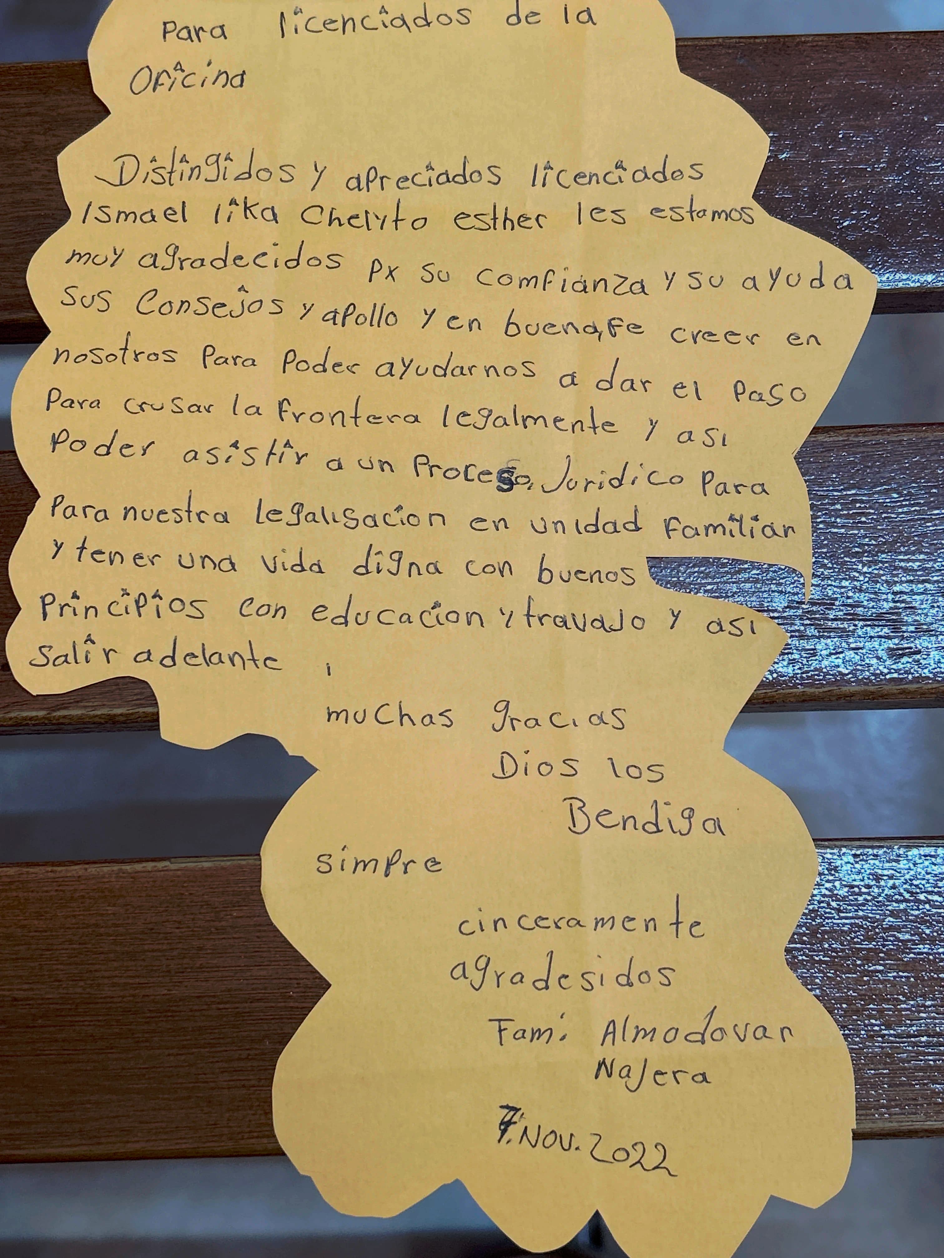 Carta de Familia Almodóvar Nájera