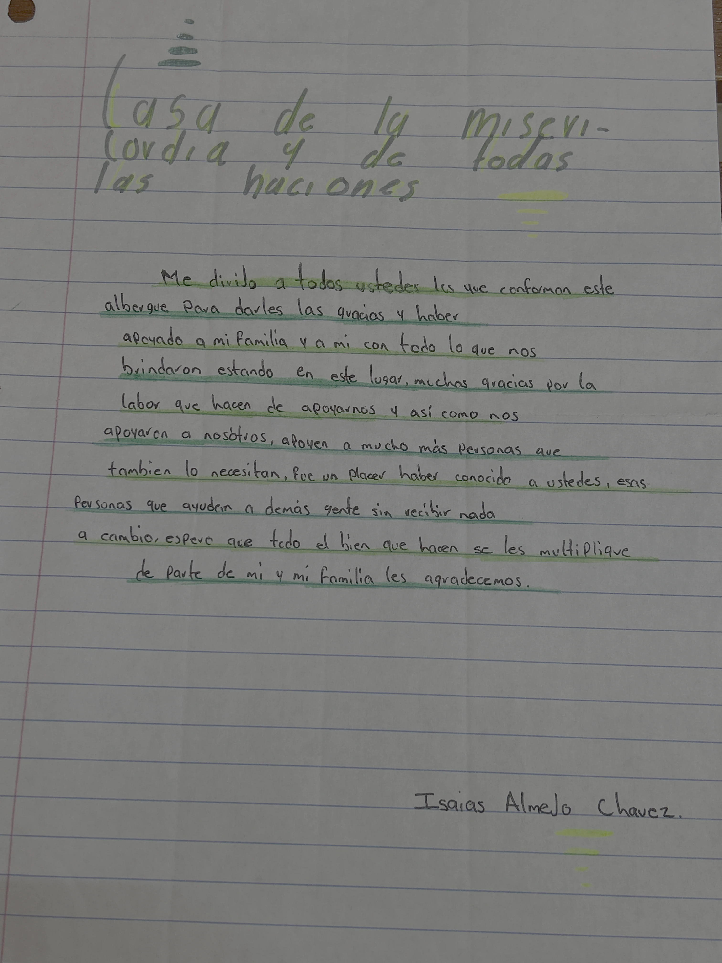 Carta de Isaías Almejo Chávez
