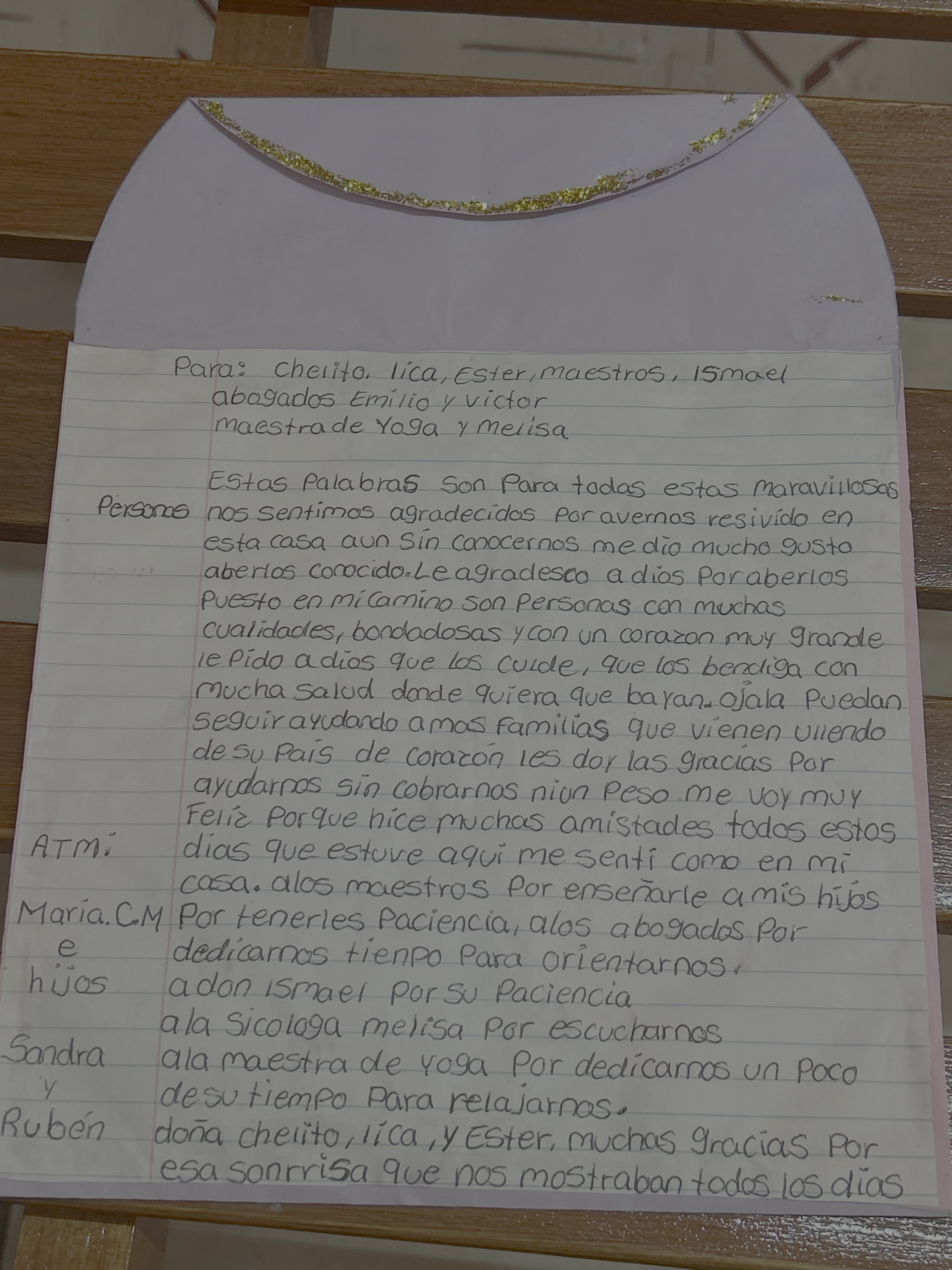 Carta de Sandra y Rubén