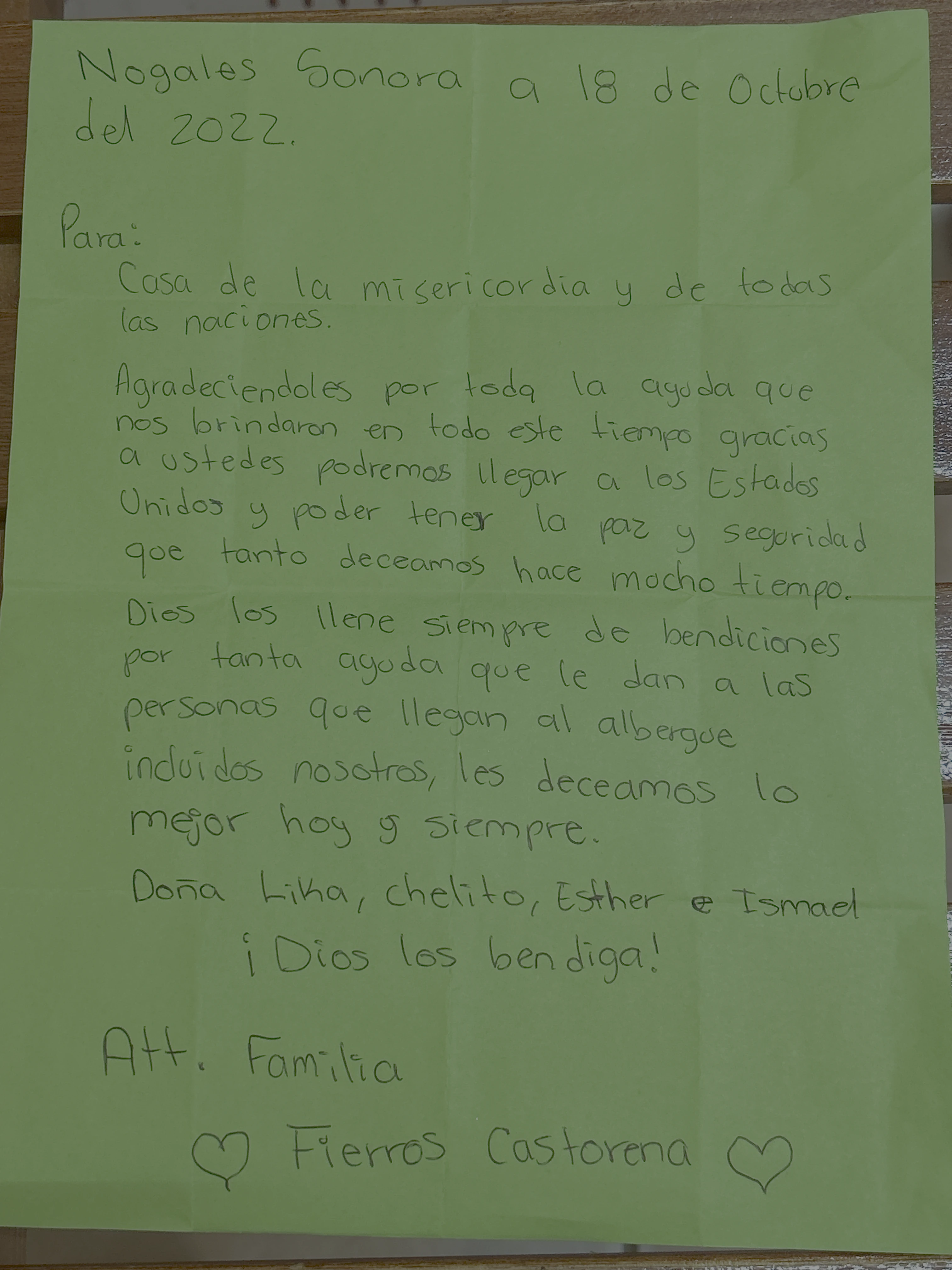 Carta de Familia Fierros Castorena