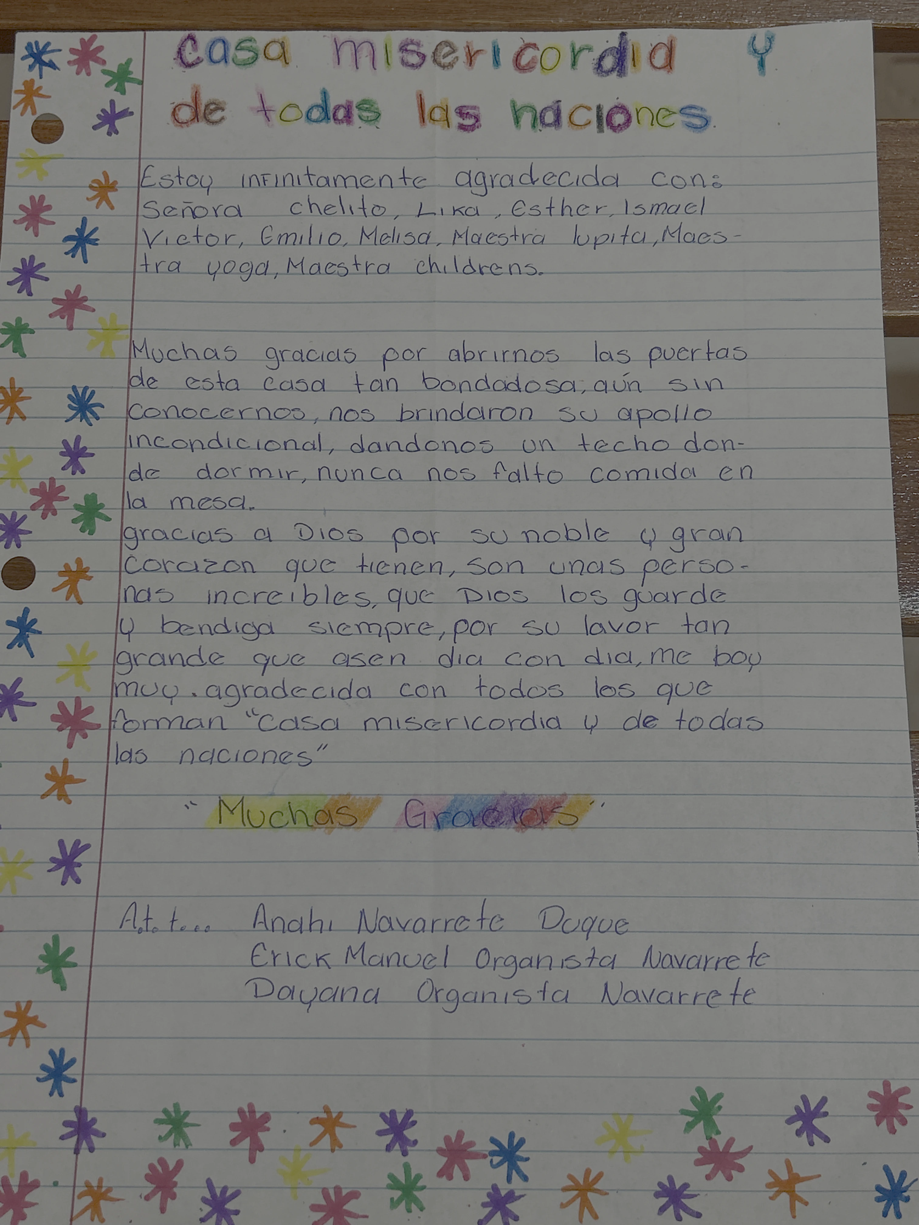 Carta de Anahi Navarrete Duque