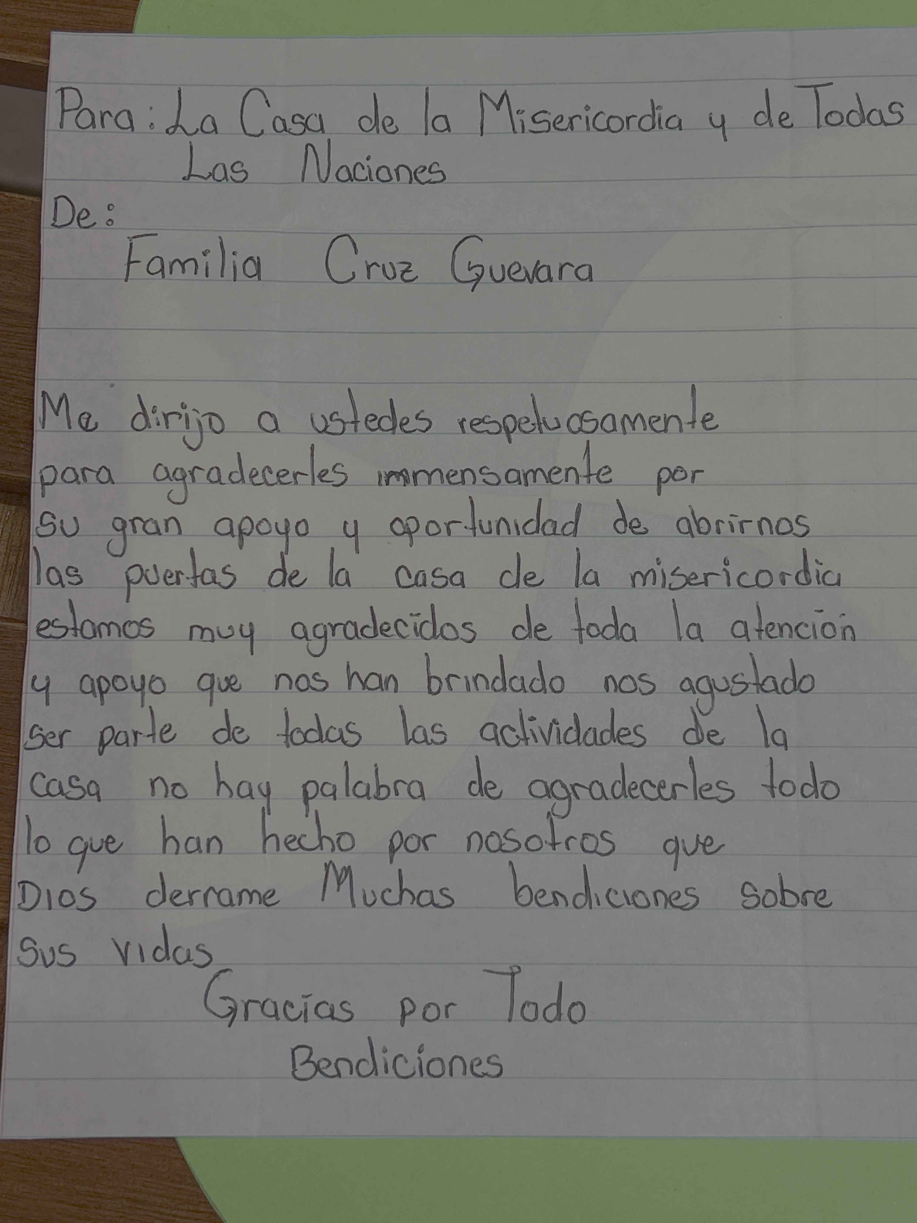 Carta de Familia Cruz Guevara