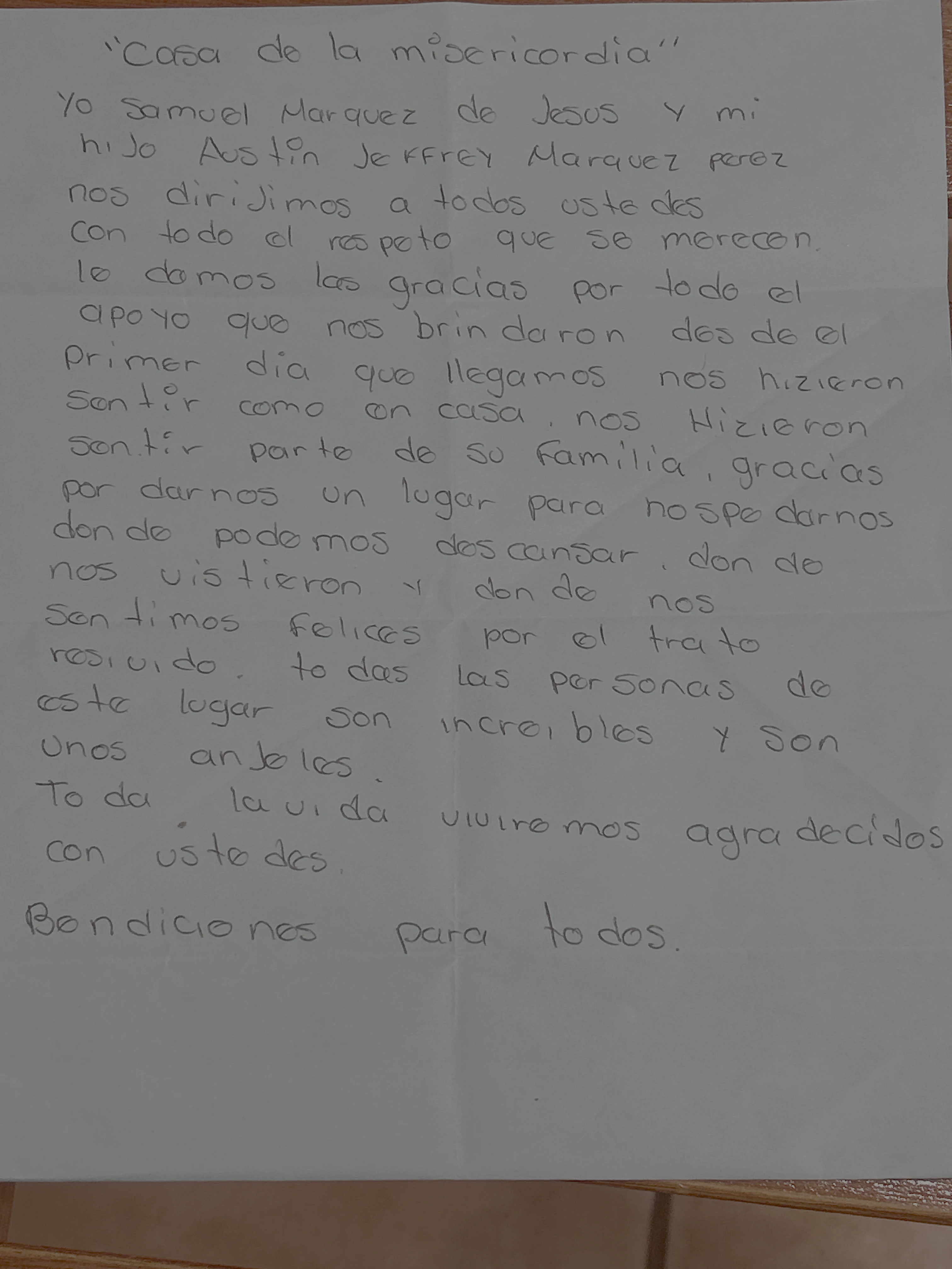 Carta de Samuel Márquez de Jesús