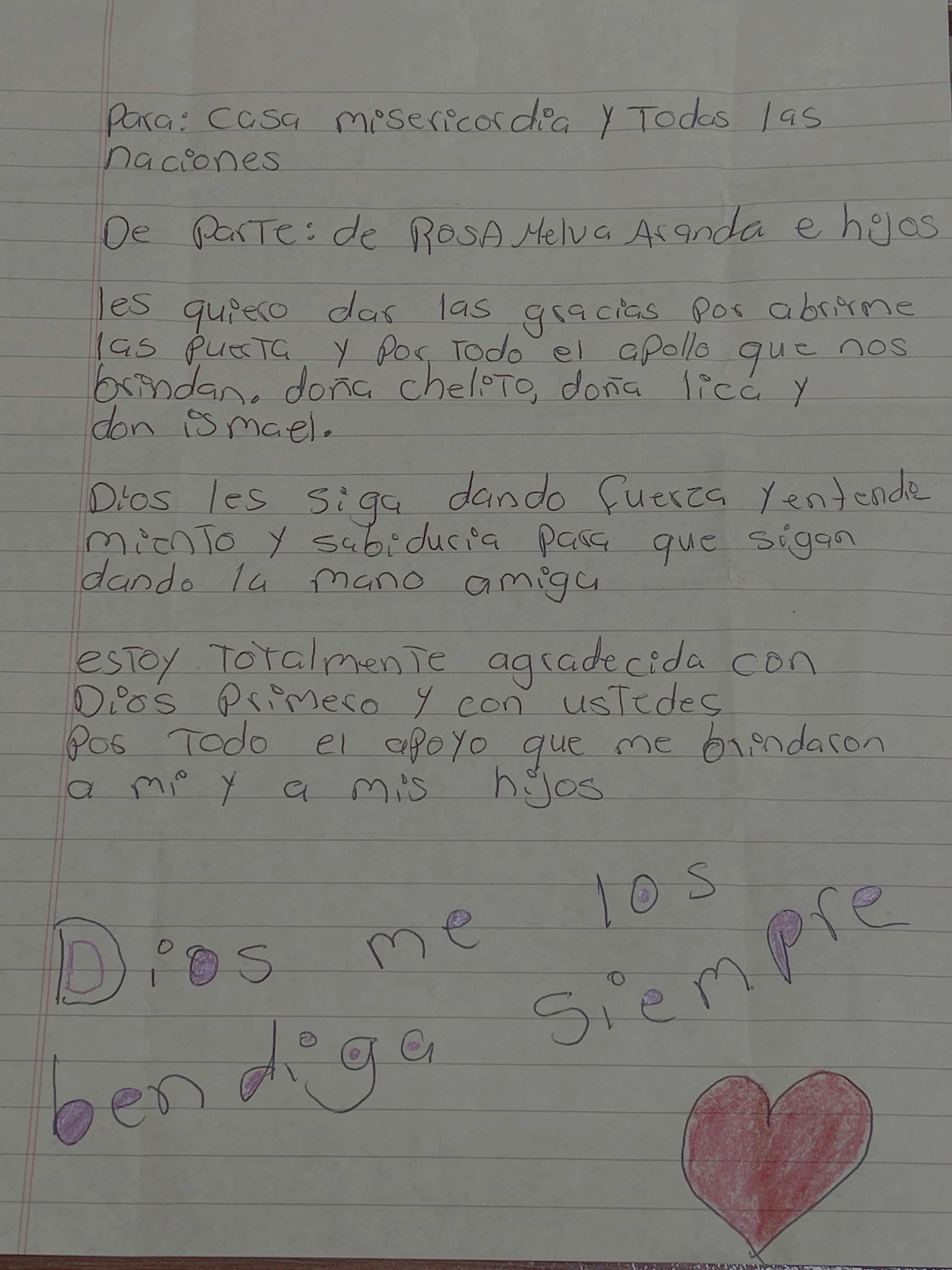 Carta de Rosa Melva Aranda