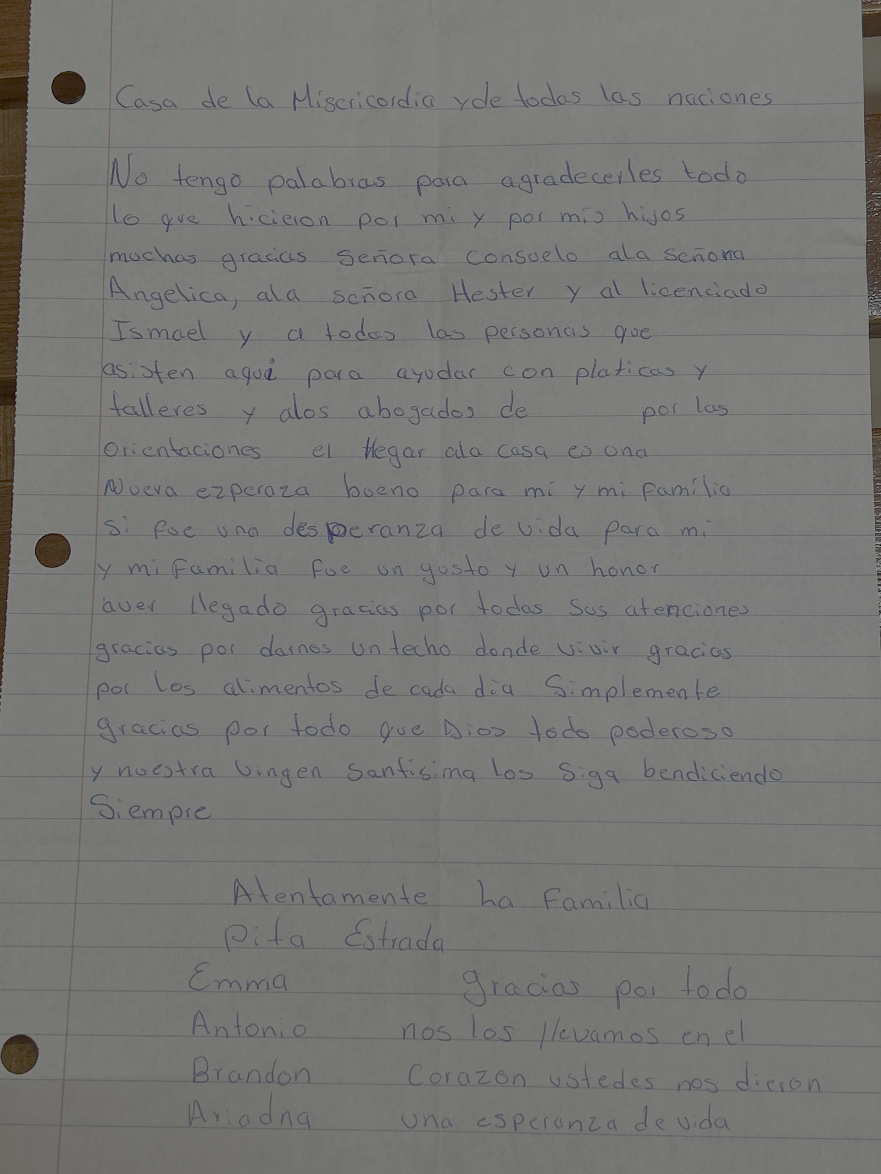 Carta de Familia Pita Estrada
