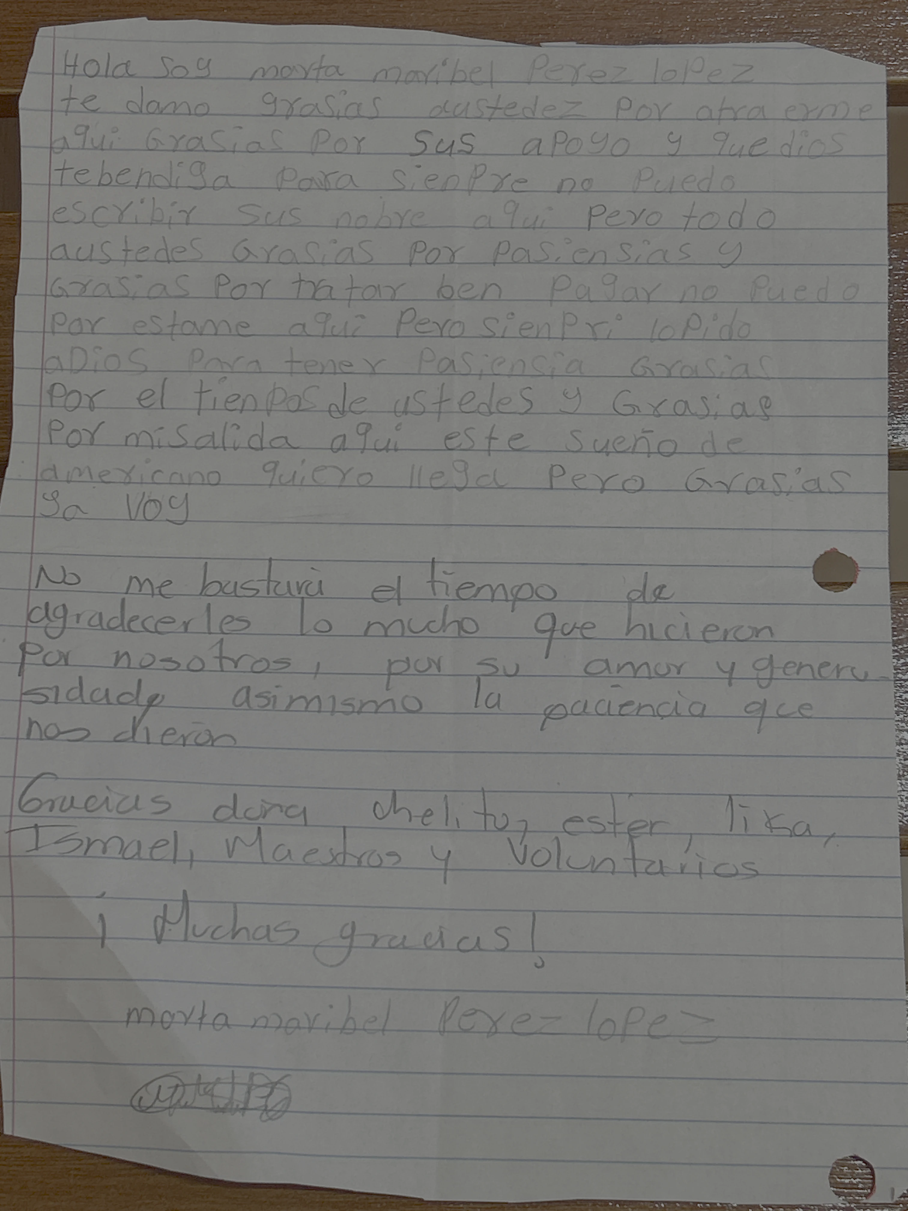 Carta de Marta Maribel Pérez López
