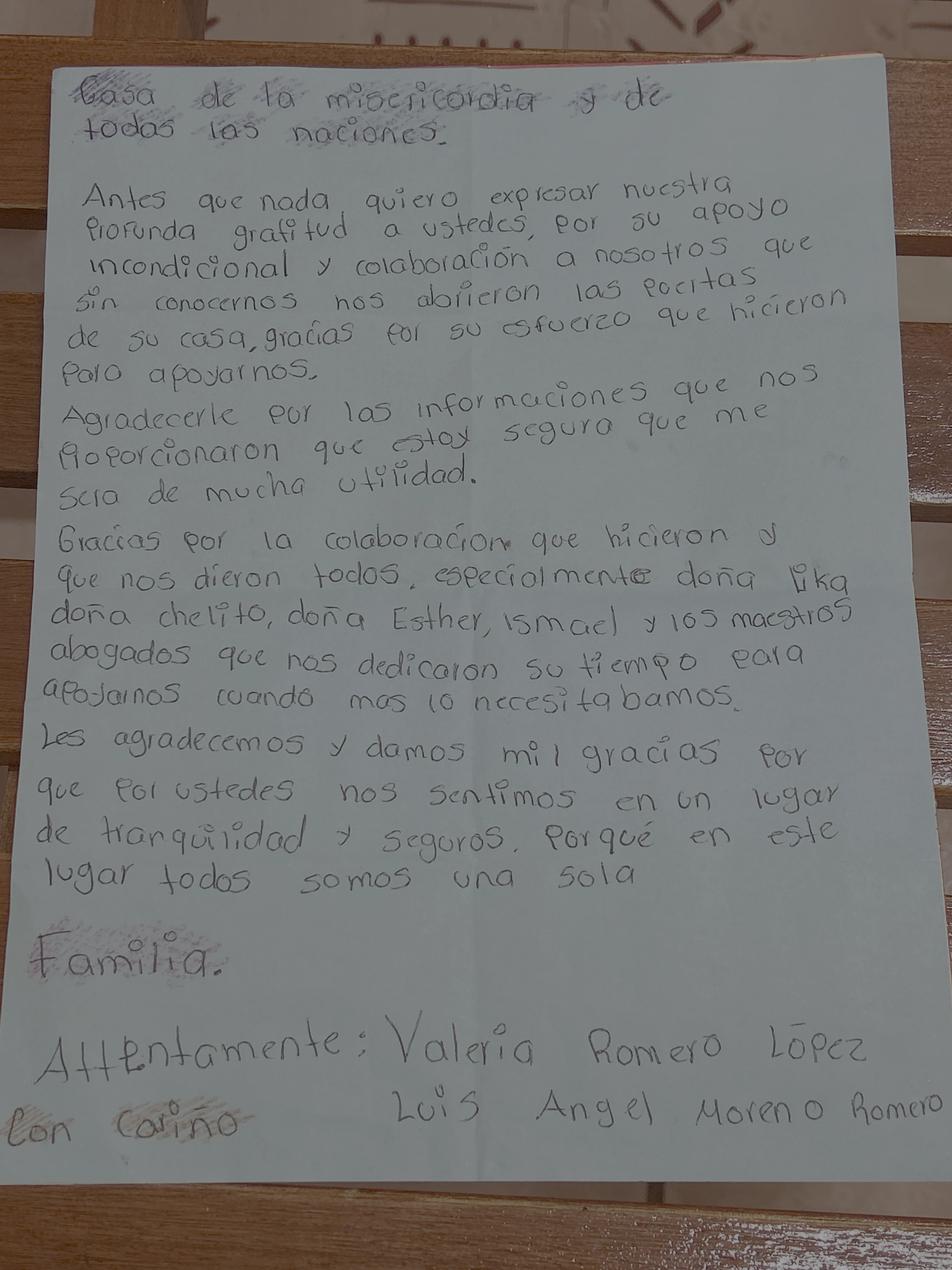 Carta de Valeria Romero López