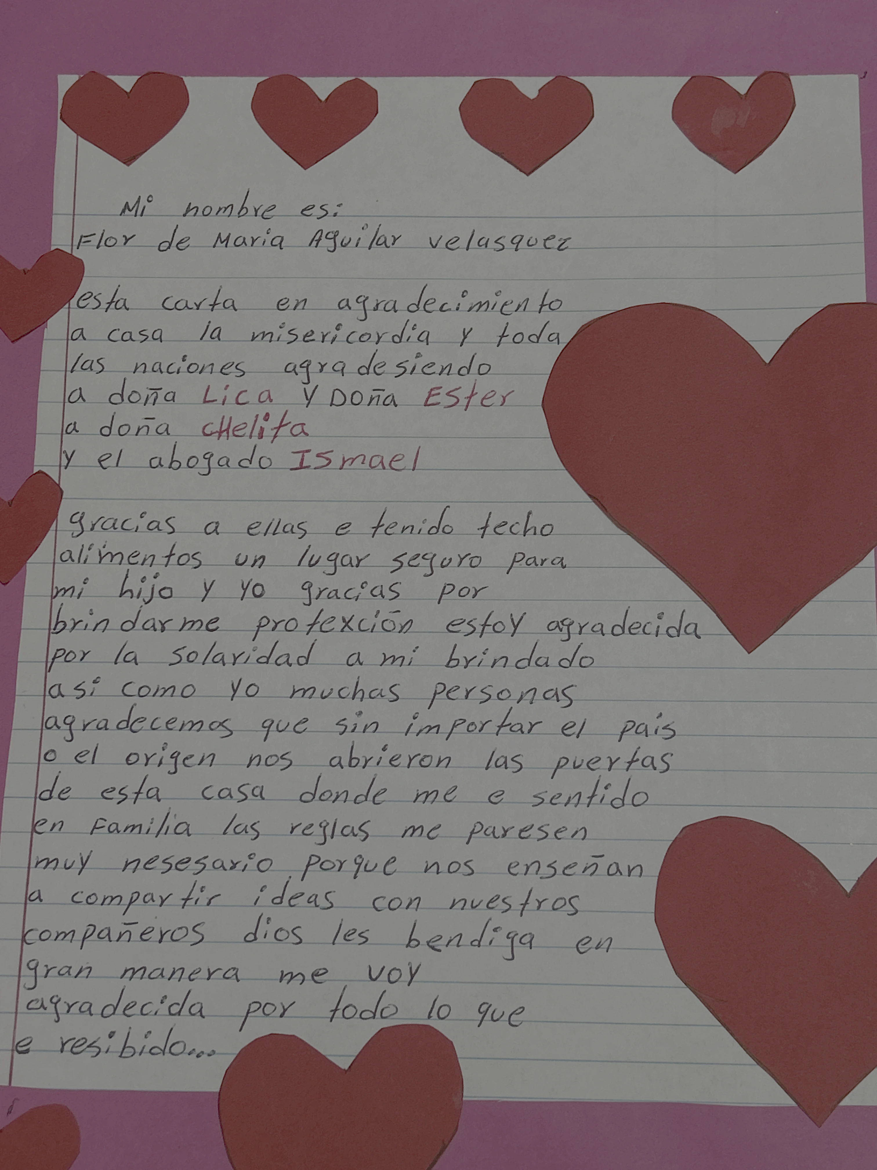 Carta de Flor de María Aguilar Velásquez