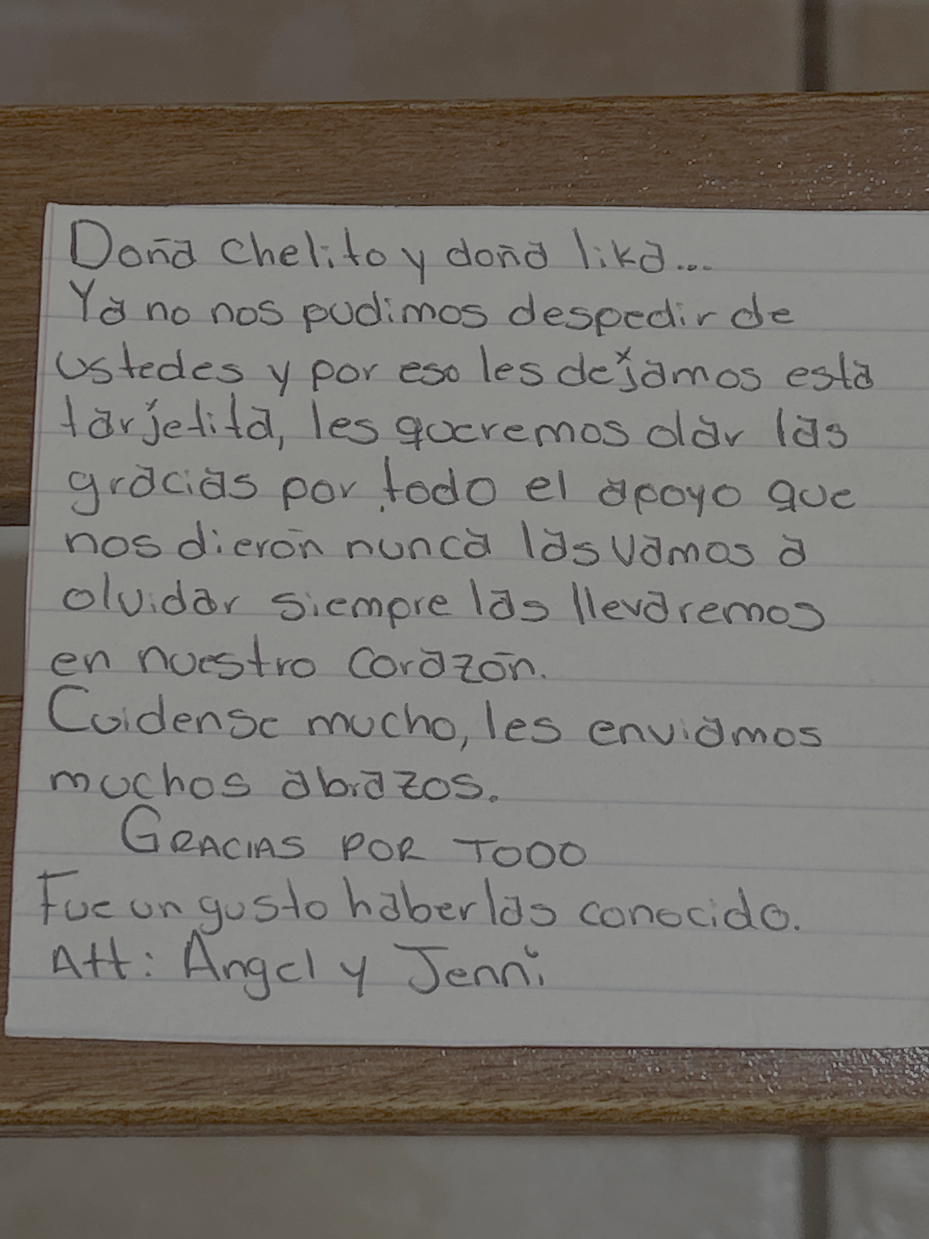 Carta de Angel y Jenni