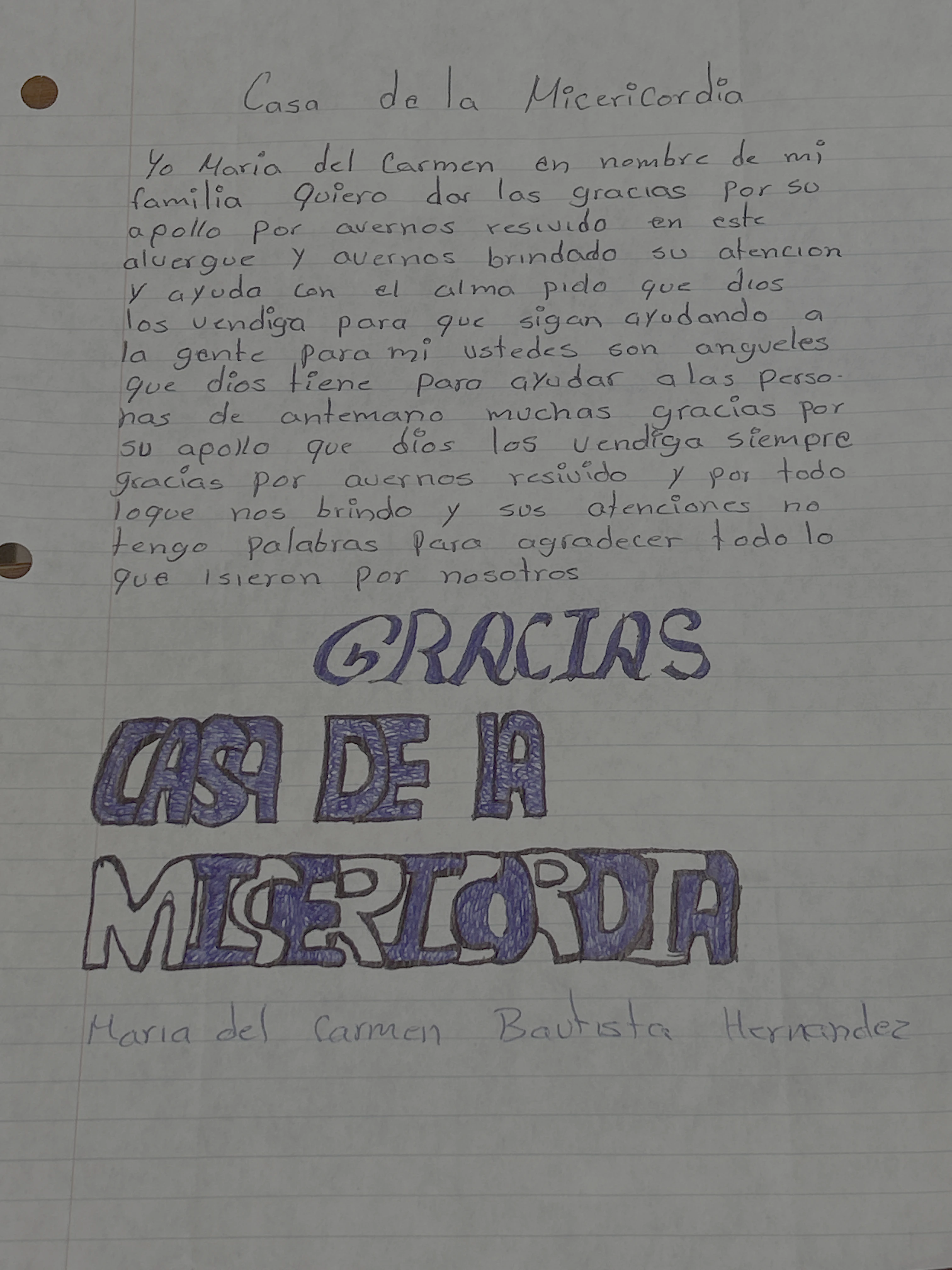Carta de María del Carmen Bautista Hernández